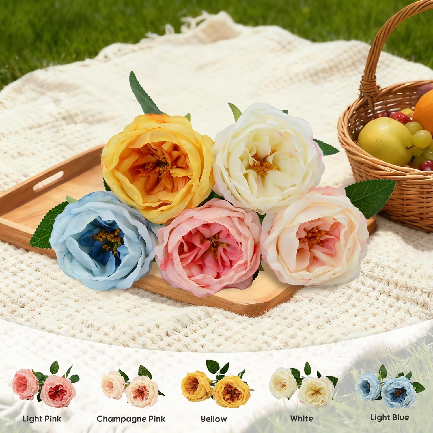 10 Pcs Artificial Flowers Rose, Silk Austin Rose Flower Bouquet, Fake Roses Faux Floral with Stem for Wedding Bridal Party Arrangements Bouquets, Dining Table Home Decor Centerpieces, Champagne Pink - Image 7