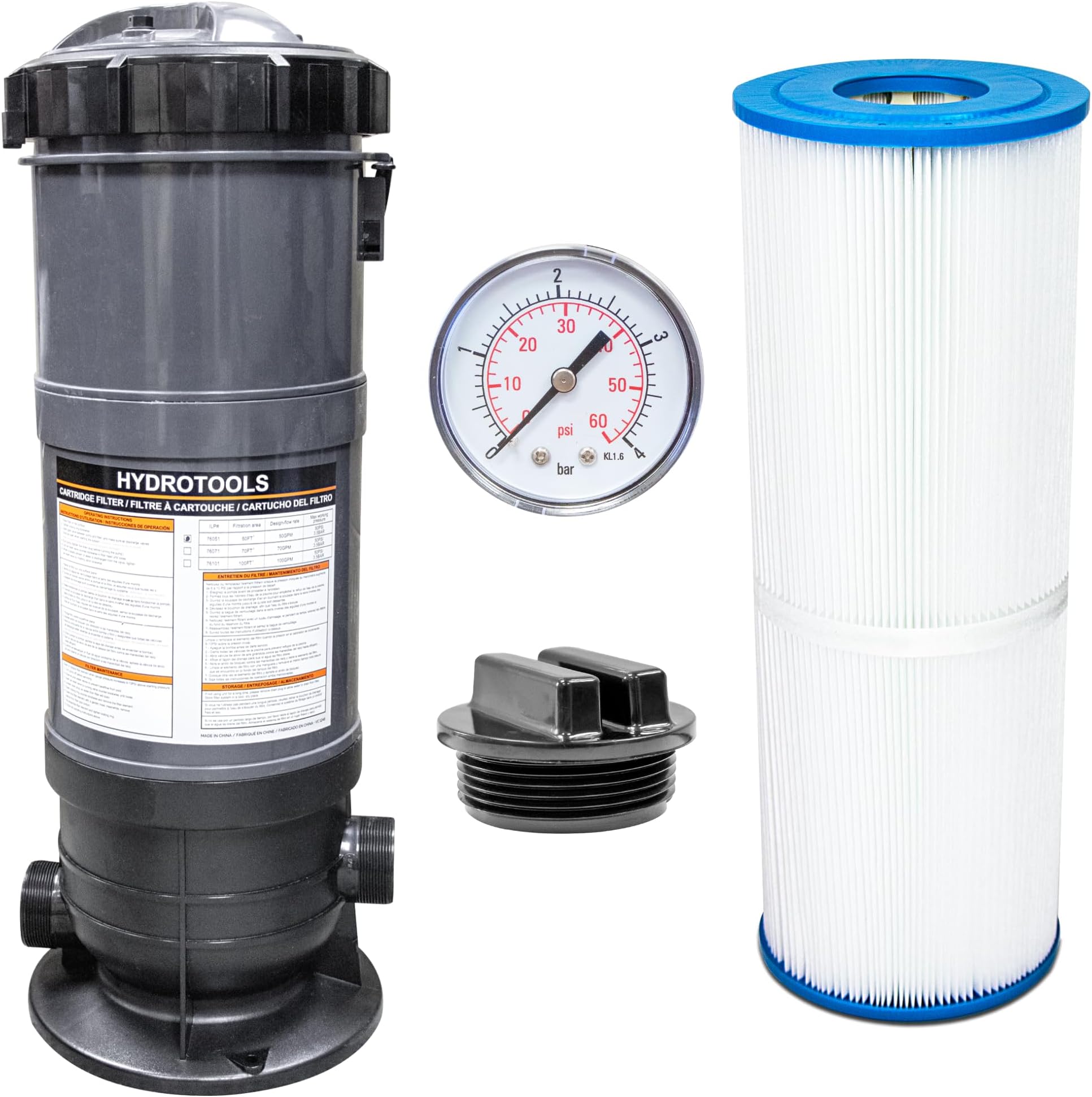 Swimline HYDROTOOLS Above-Ground Pool Cartridge Tank & Replacement Filter Element - 50 Sq. Ft. High-Performance Filtration, Sure-Flo Pro System, Pump or Base Not Included
