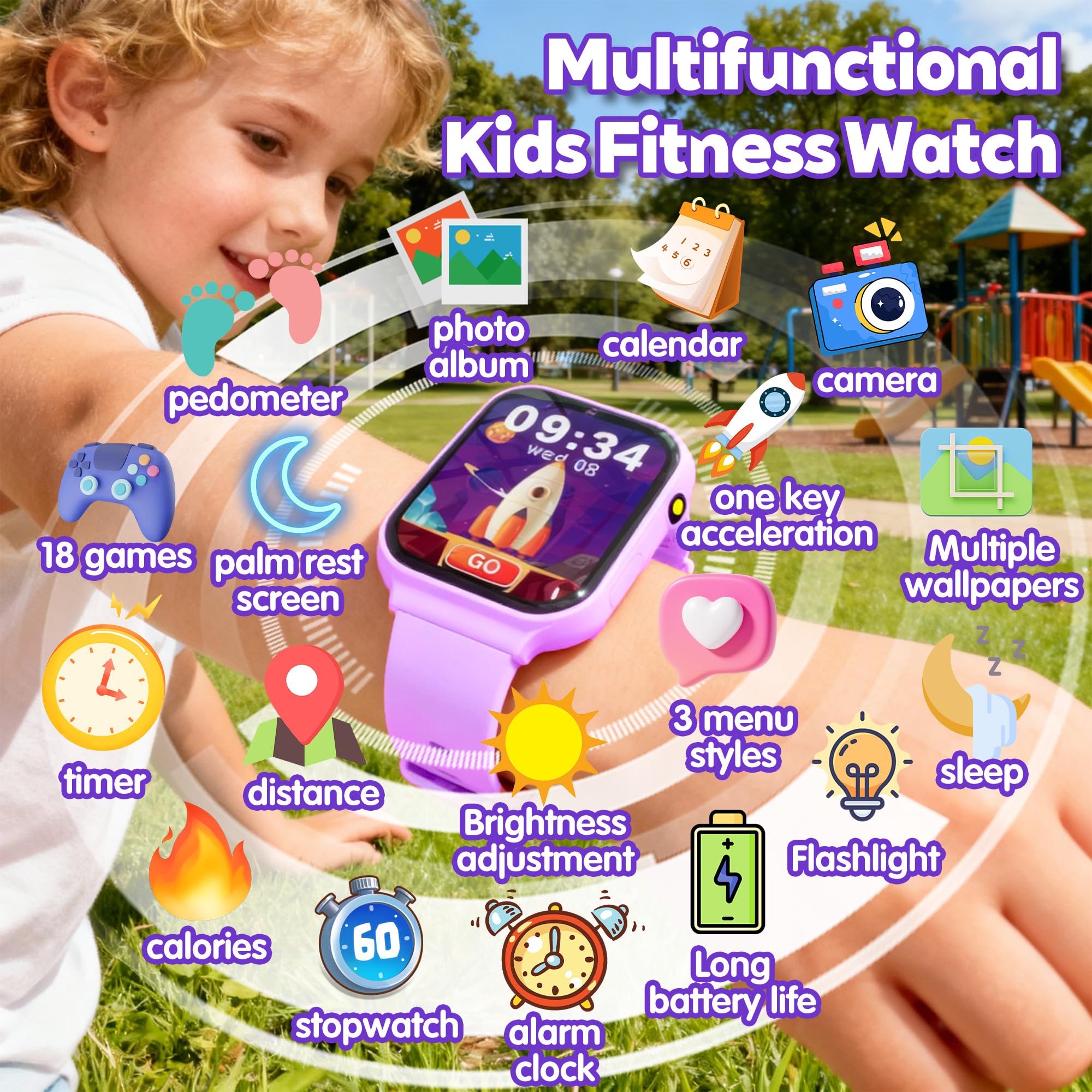 Smartwatch Bambini – 18 Giochi Educativi (Matematica e Logica) con Fotocamera e Monitor del Sonno | Schermo Touch 1,83", Contapassi, Sveglia | Activity Tracker Regalo per Ragazze e Ragazzi