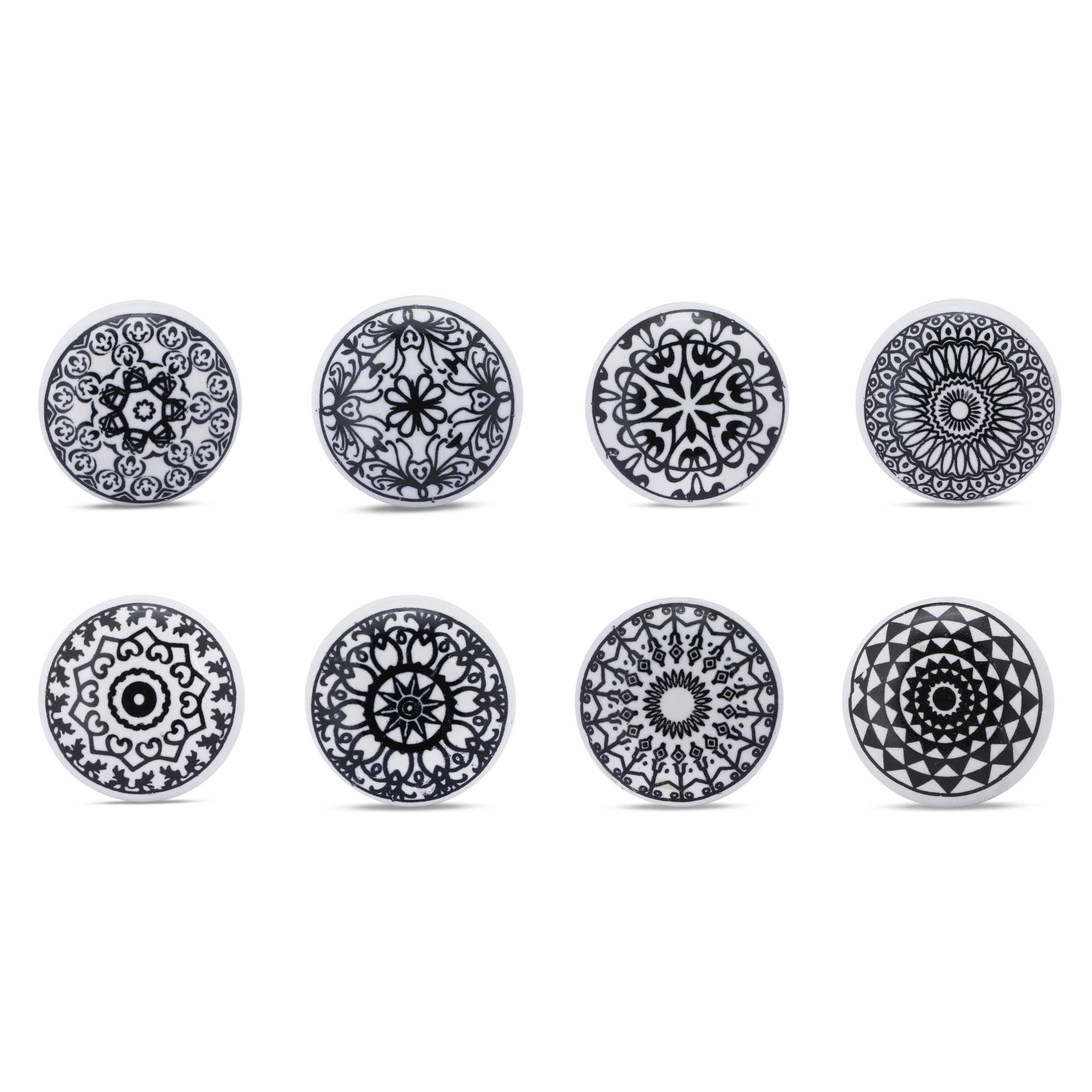 ETHNICITI 8 x Round Black & White Handmade Geometric Ceramic Door Knobs Cupboards Drawers Cabinets Wardrobe Assorted Vintage Shabby Chic Kitchen Bedroom Living Room Furniture Dressers Pulls Handles - Image 3