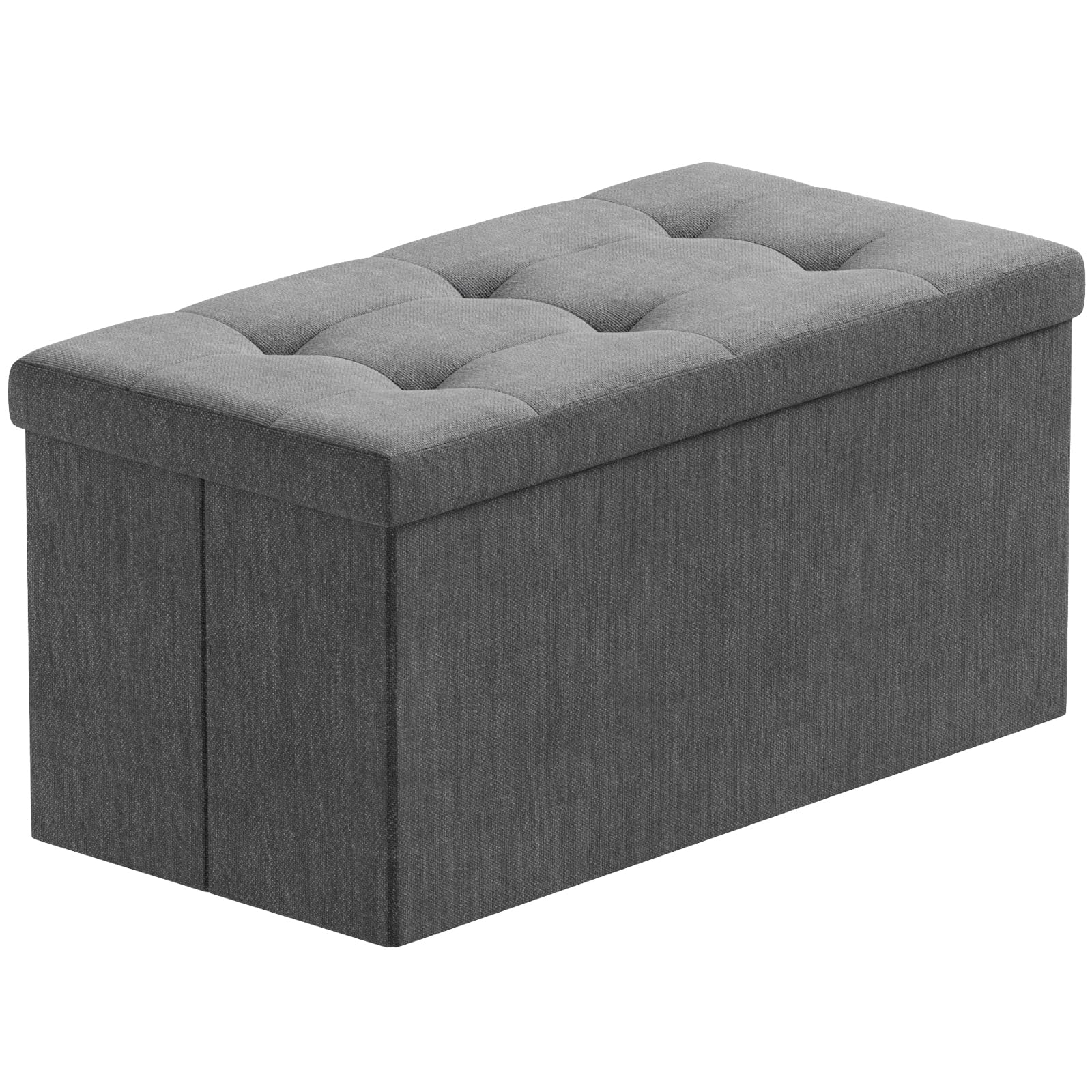 BRIAN & DANY Pouf Puff Pieghevole Stoccaggio Ottomano Poggiapiedi Sgabello Contenitore Cassapanca Pieghevole, Grigio Scuro - Tessuto Come Lino, 76 x 38 x 38 cm