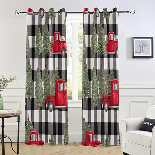 Cortinas opacas de Navidad a cuadros rojos para dormitorio, aislamiento térmico, ojales, cortinas opacas para oscurecer la habitación, cortinas para