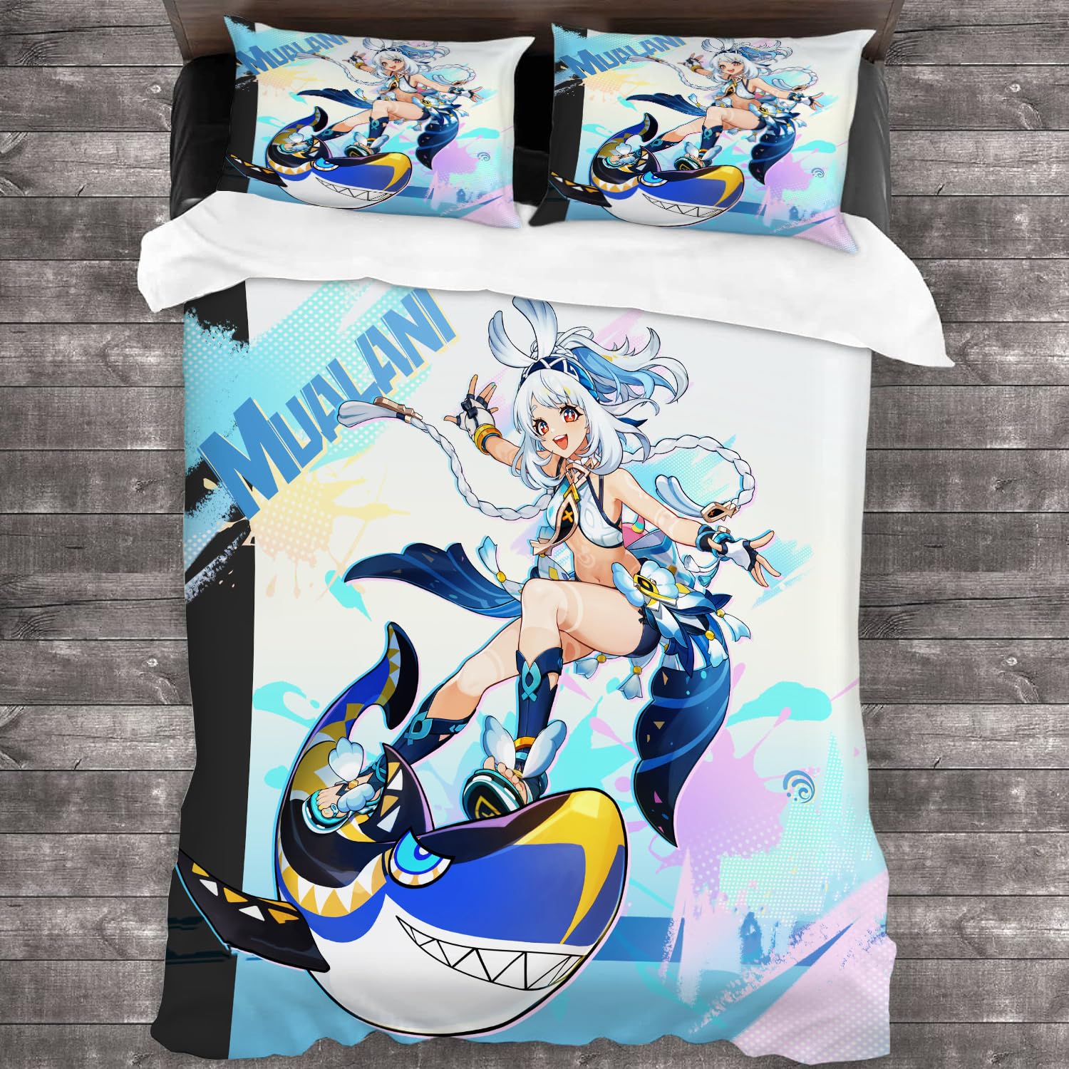 Genshin Duvet Cover Set with Zipper Closure for Kids Gift, Mualani Genshin Bedding Set for Teens Room Deco, 3D Printed Focalors Bed Covers for Children, Sumeru (Full 76