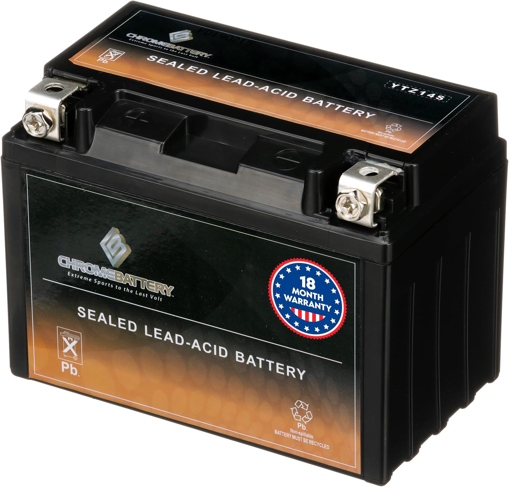 CB CHROMEBATTERY YTZ14S Maintenance Free, 200CCA, Replacement Battery for BMW, Honda, Suzuki, and Yamaha Motorcycles: 12 Volts, 11Ah, Nut and Bolt (T3) Terminal