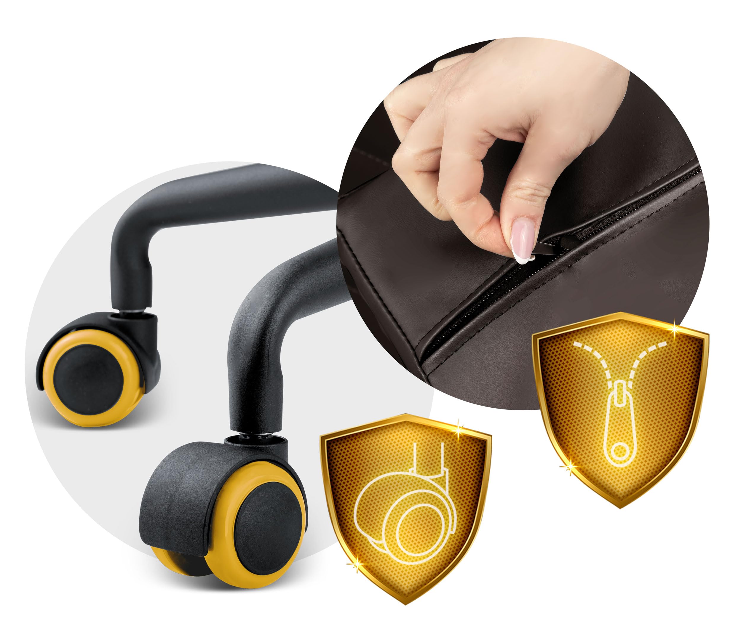 Sedia da ufficio ergonomica, da gioco, imbottita, ergonomica, per gaming, con poggiatesta, supporto lombare, braccioli, funzione basculante, per gaming, colore nero, giallo