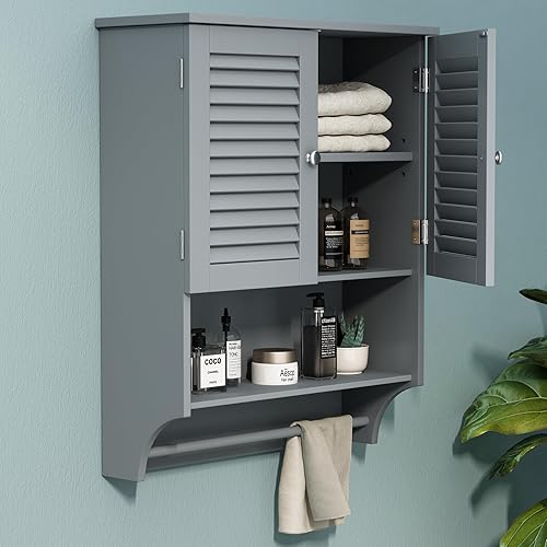 ChooChoo Armario de pared de baño con barra de toallas, 23.6 pulgadas de largo x 8.9 pulgadas de ancho x 29.3 pulgadas de alto, gabinete de medicina