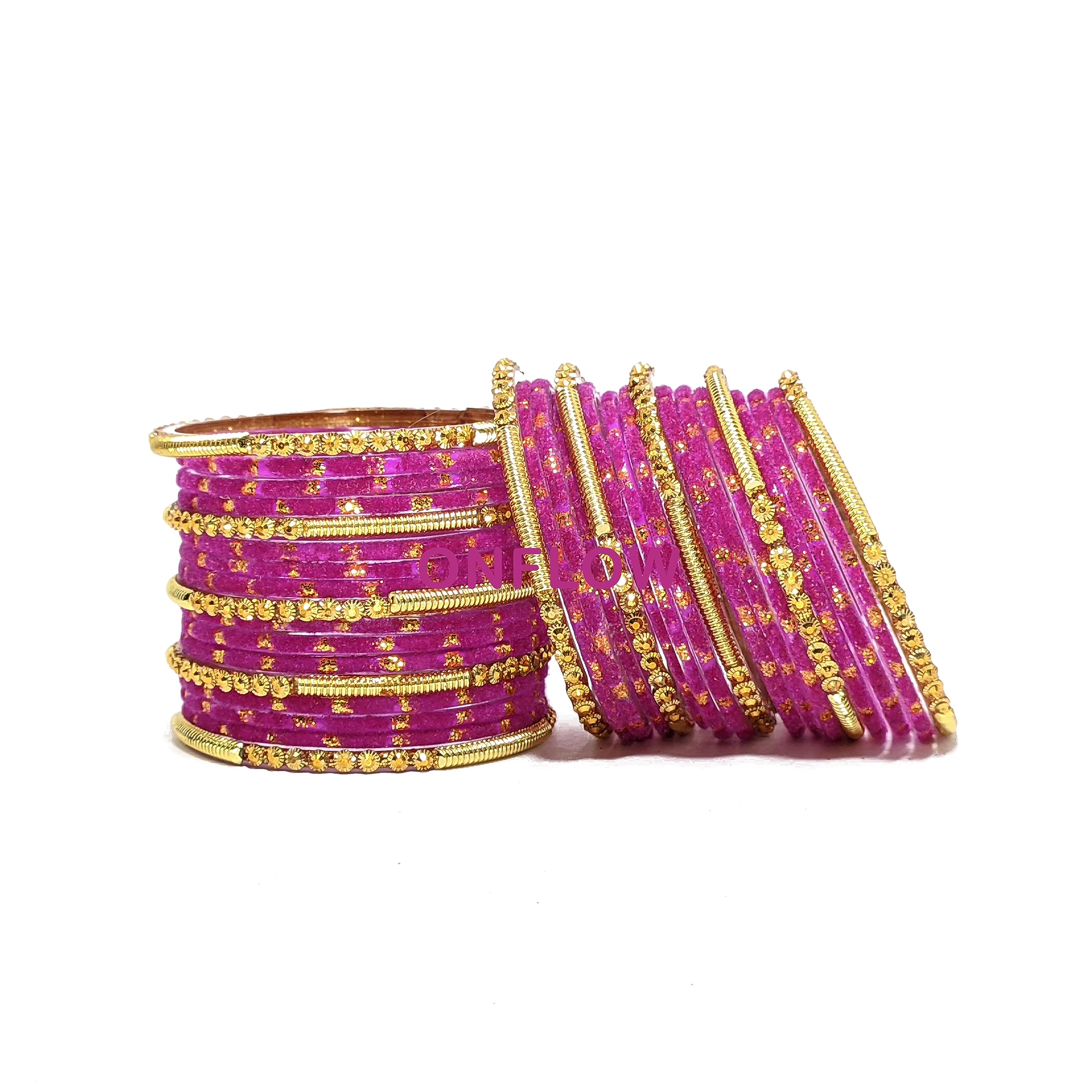 ONFLOW Colorful 34-Piece Glass Bangle Set with 24 Jari Glass Velvet Bangles and 10 Golden Bangles Set,For Women & Girls (Set Of 1) (magenta colour, 2.2) (B0CCYJ22XX) Amazon Price History, Amazon Price Tracker