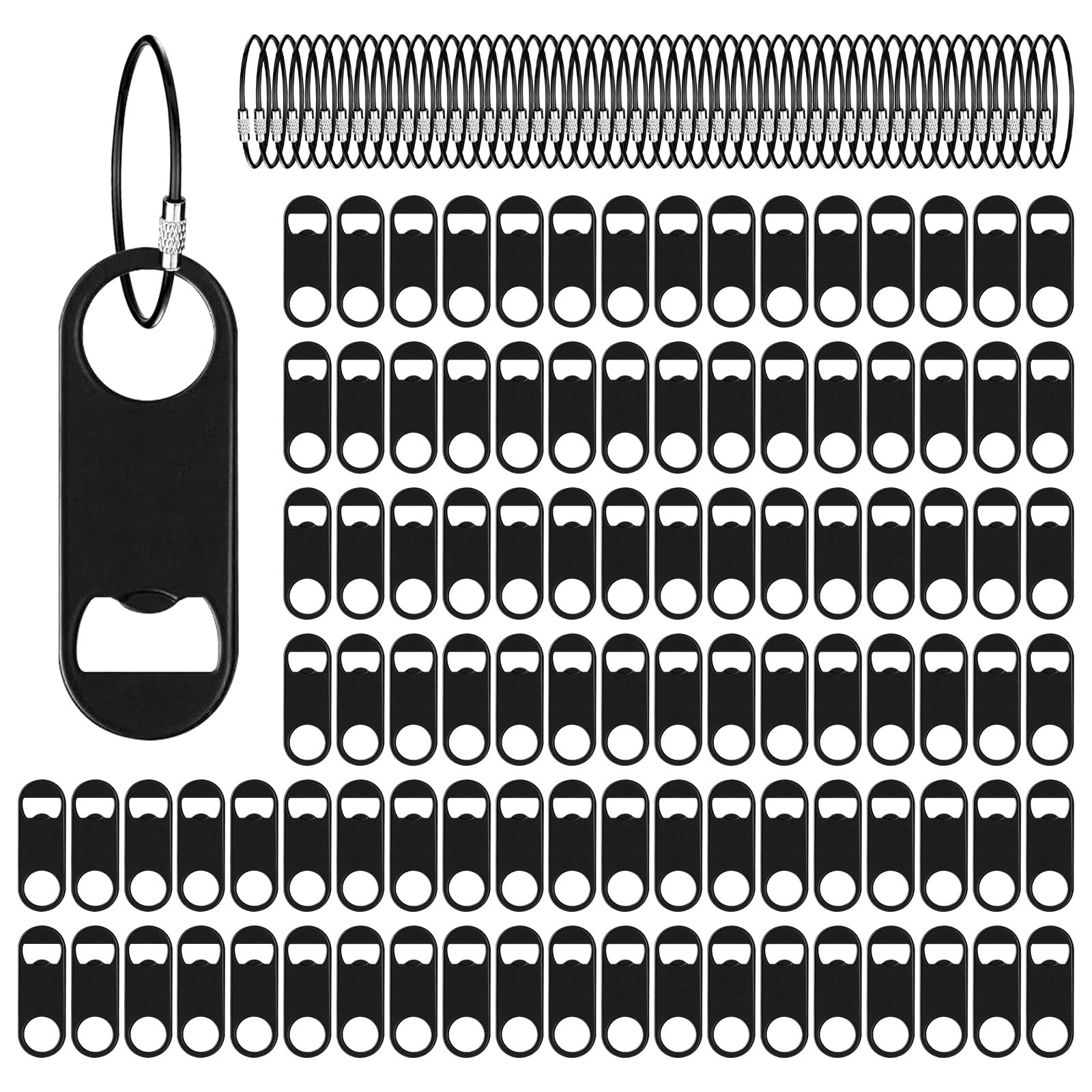 Paquete de 100 abrebotellas de cerveza plano, abridor de botellas plano de acero inoxidable de 3.5 pulgadas con llavero, mini abrebotellas de cerveza, llavero para camarero, cocina, bar,