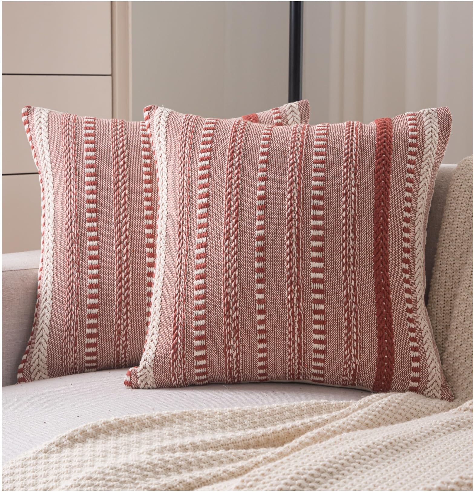 Cethom Boho Fall Throw Pillow Covers 18x18 Inch Set of 2, Farmhouse Decorative Couch Pillow Cases, Rust Accent Pillows of Bed, Sofa Bedroom Living