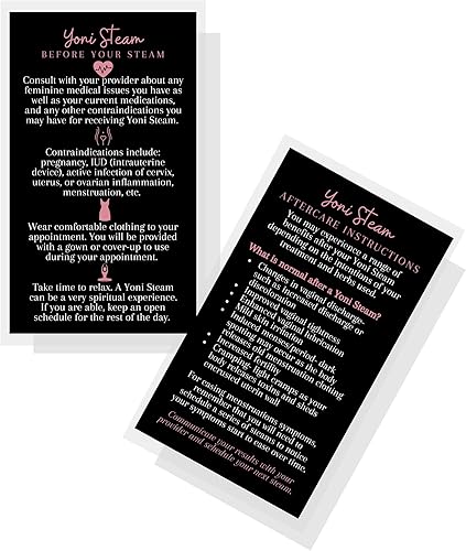 Boutique Marketing Yoni Steam PrePost Steam - Tarjetas de instrucciones para el cuidado del vapor, paquete de 50 tarjetas de visita de 2 x 3.5