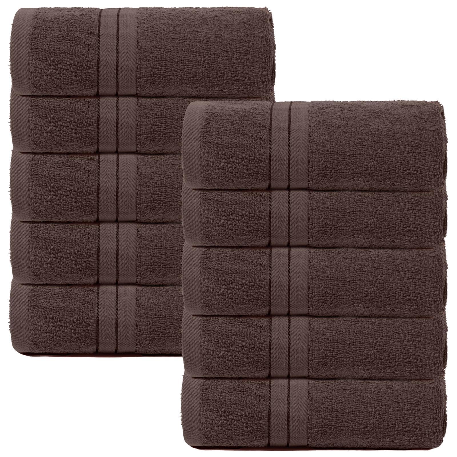 Brentfords Bathroom Hand Towels Dark Brown, Super Soft 100% Cotton Hand Towels Kitchen Bathroom Essentials Highly Absorbent Small Towels for Hands Face, 10 Piece
