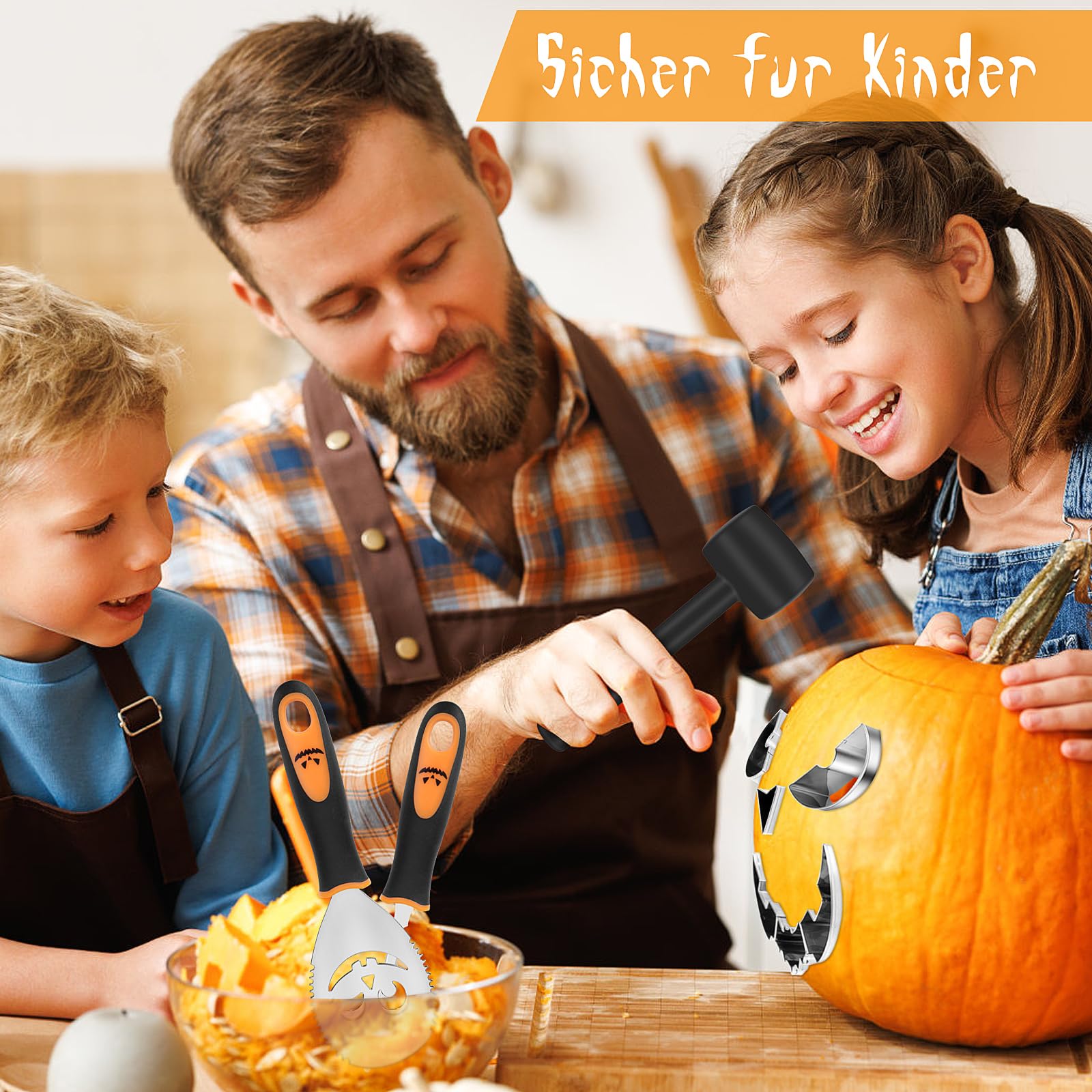 Meetory Juego de 13 piezas para tallar calabaza de Halloween, herramienta de tallado de calabaza de acero inoxidable con plantillas, kit de tallado de calabaza para niños y familiares