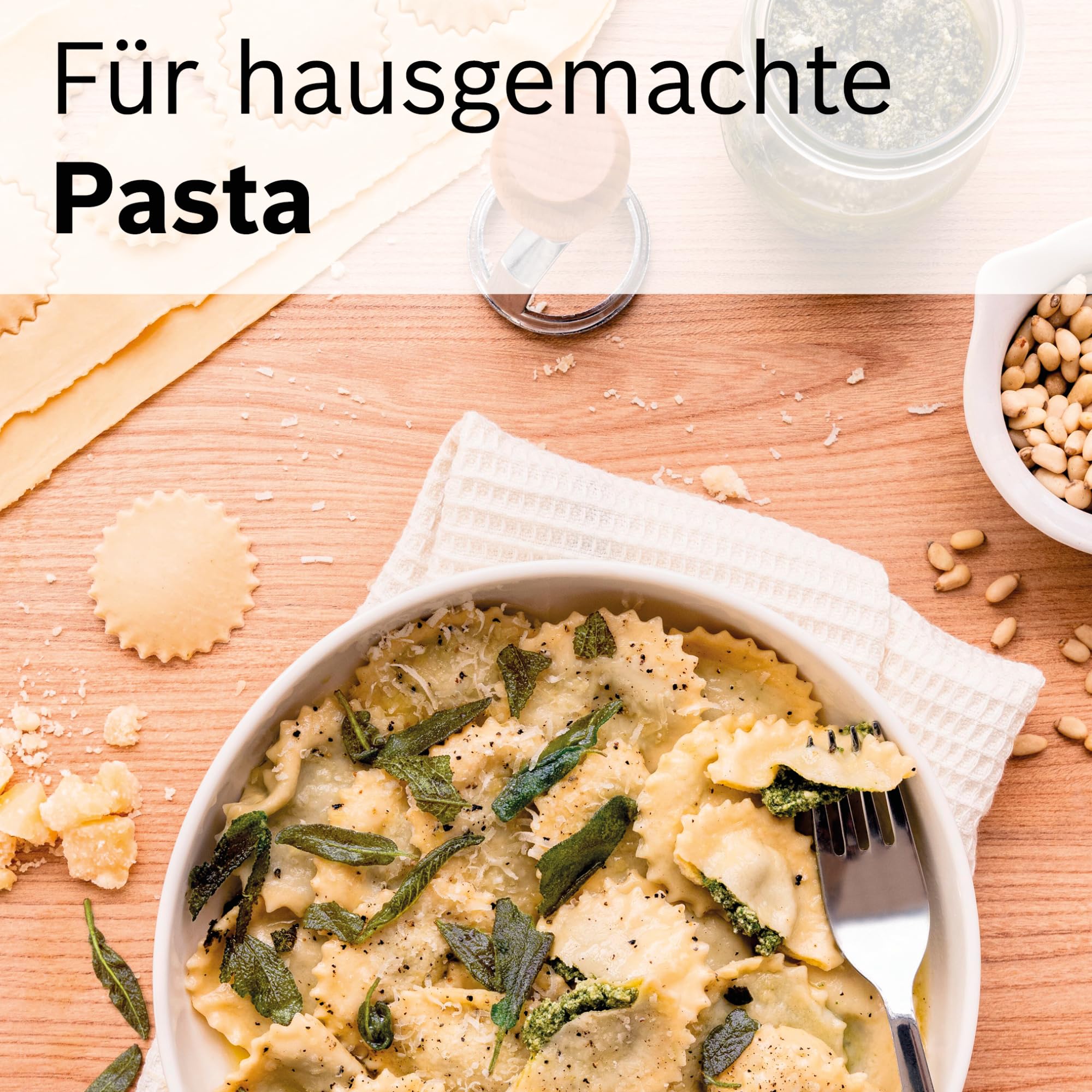 Bosch Pastawalze Lasagne MUZ5NV1, Zubehör passend für Küchenmaschine Serie 4, Serie 2, für Lasagne, Nudelplatten, Pasta-Aufsatz, 8 Stärken, Edelstahl, Nudelmaschine