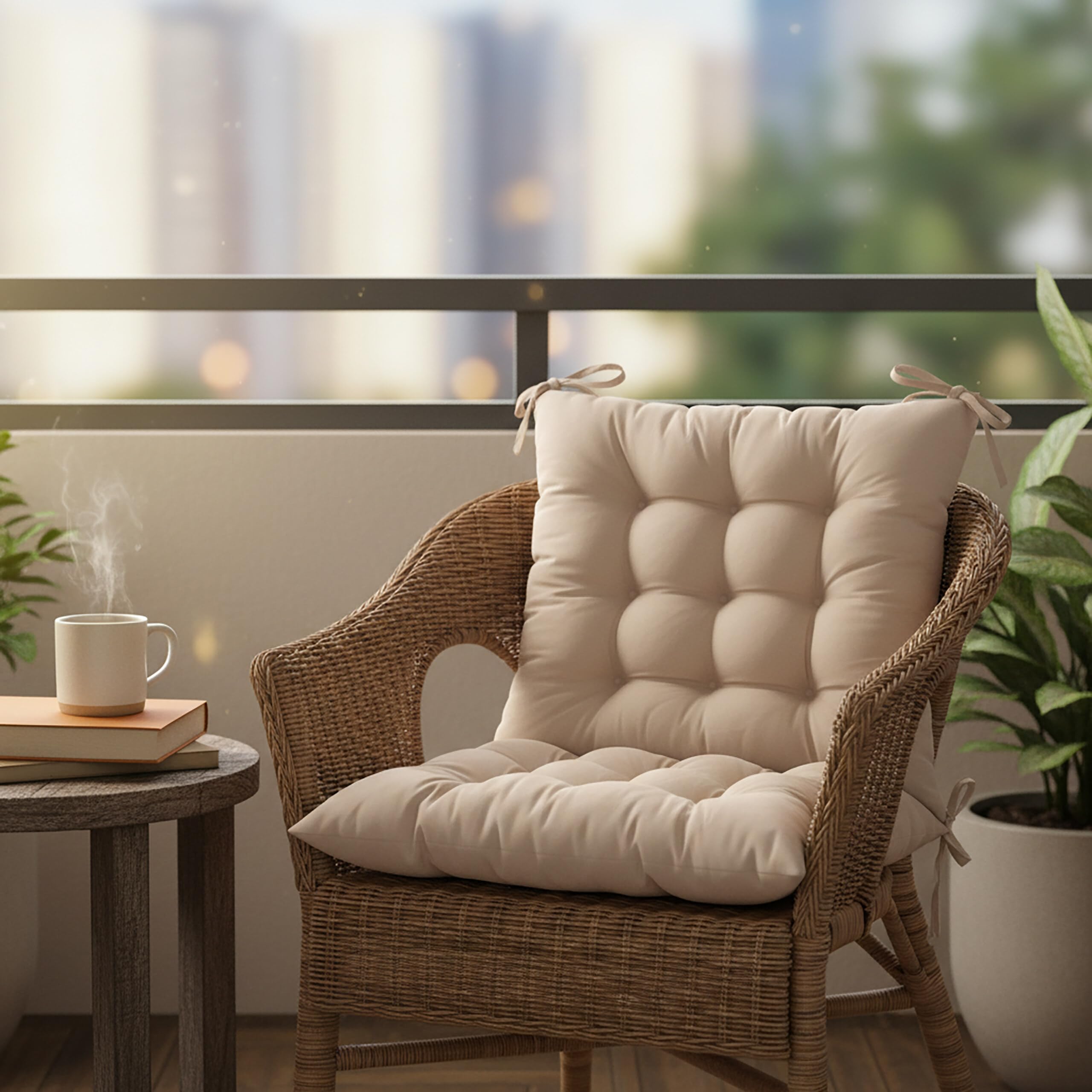 Relaxdays Cuscini per sedie, set 4, 40x40 cm, trapuntati con laccetti, interno/esterno, poliestere, grigio