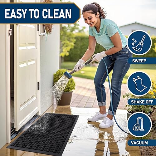 Miniatura 5 de Smiry Tapete para puerta delantera, entrada exterior, tapete de goma natural resistente, antideslizante, atrapa la suciedad y la humedad, fácil de