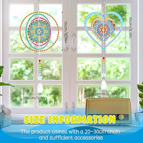 Miniatura 2 de Queekay 2 piezas de carillón de viento de diamante 3D, kit de atrapasoles tridimensional por número, adorno colgante de doble cara, decoración de