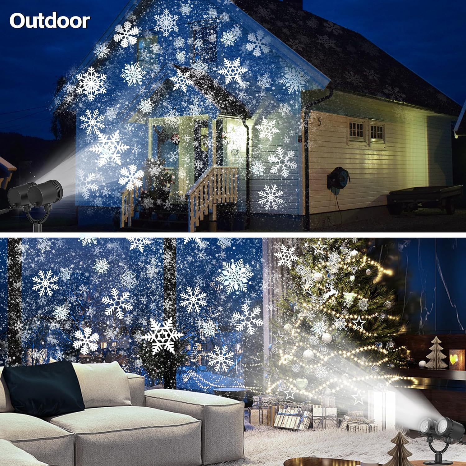 Schneeflocken Weihnachtsdeko Outdoor Projektor LED Licht Doppelkop Wasserdichte Weihnachtsbeleuchtung Aaußen für laser projektor outdoor für Gartenpartys zu Hause [Energieklasse A] [Energieklasse A]