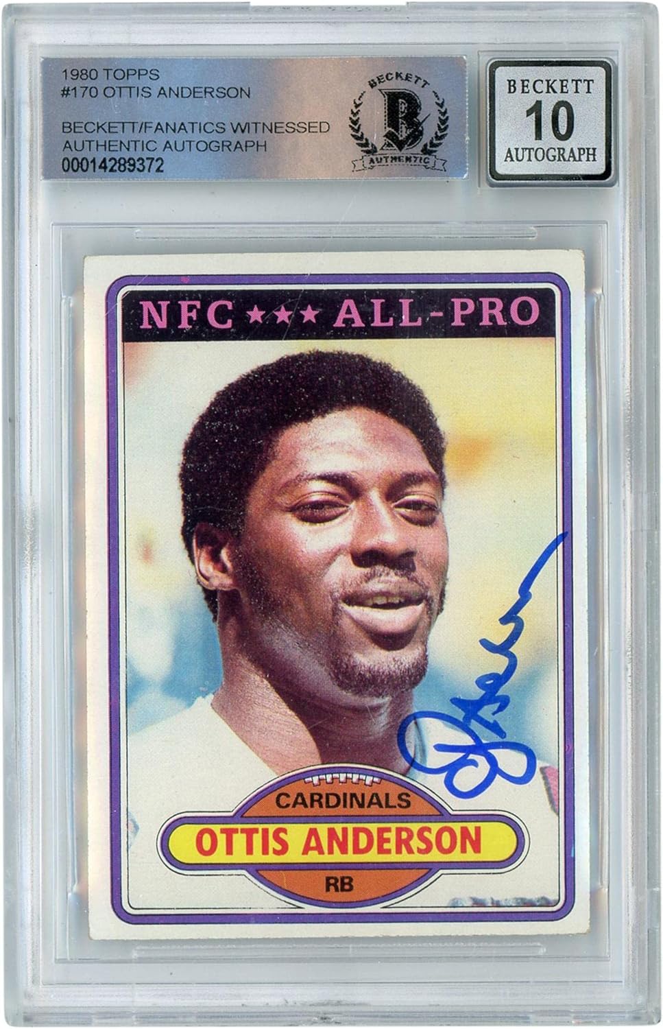 Ottis Anderson St. Louis Cardinals Autographed 1980 Topps #170 Beckett Fanatics Witnessed Authenticated 10 Rookie Card - Football Slabbed Autographed Rookie Cards