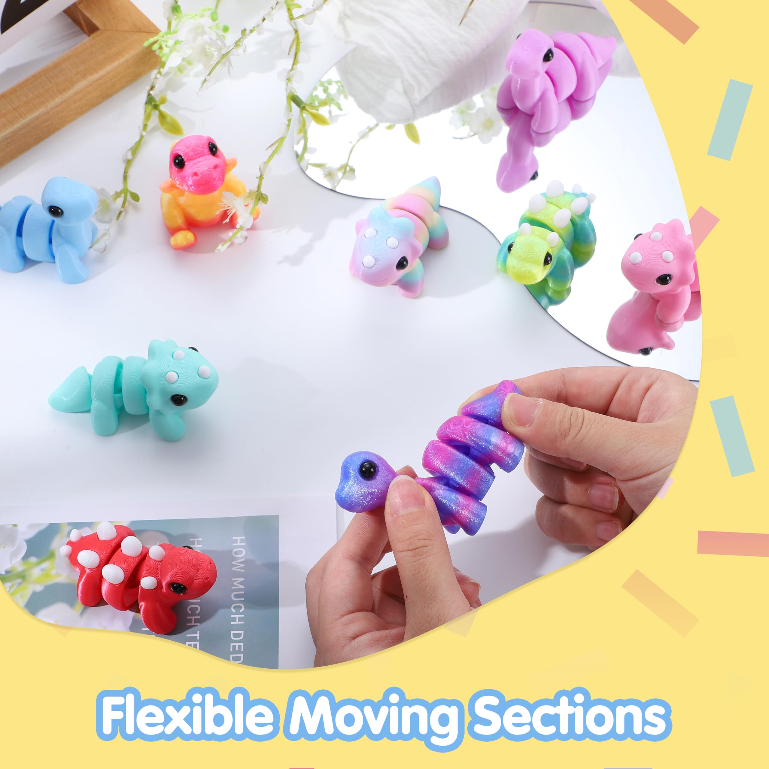 JOYIN 12-teiliges 3D-gedrucktes Dinosaurier-Tier-Set, Mini-Tiere, 3D-gedrucktes Spielzeug – niedliche bewegliche flexible Figuren, Fidget-Spielzeug für Partygeschenke, Geburtstagsgeschenke
