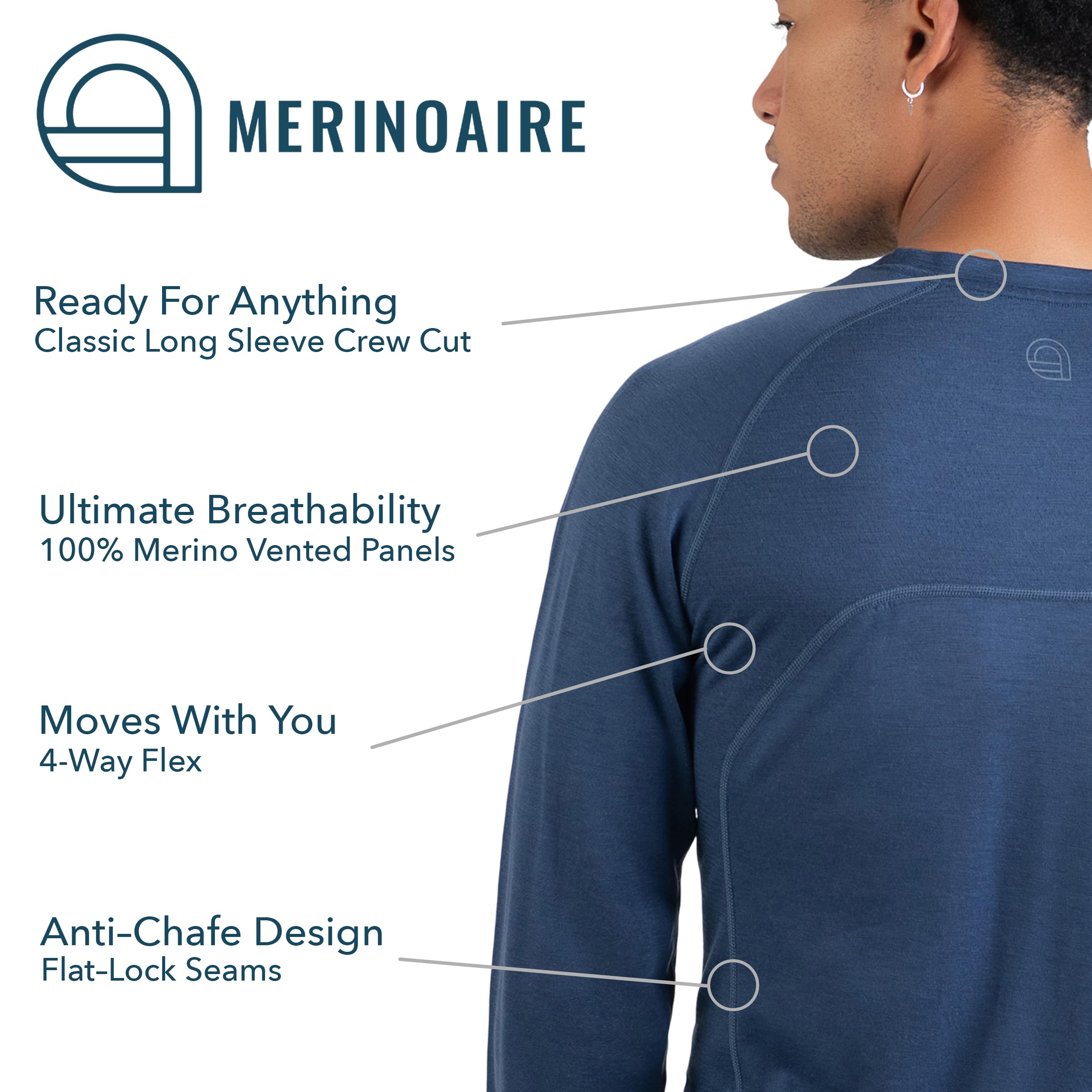 Men's MerinoAire® Long Sleeve by Woolly | RWS Certified | Super Soft, Classic Style, Seattle Designed - Black - M