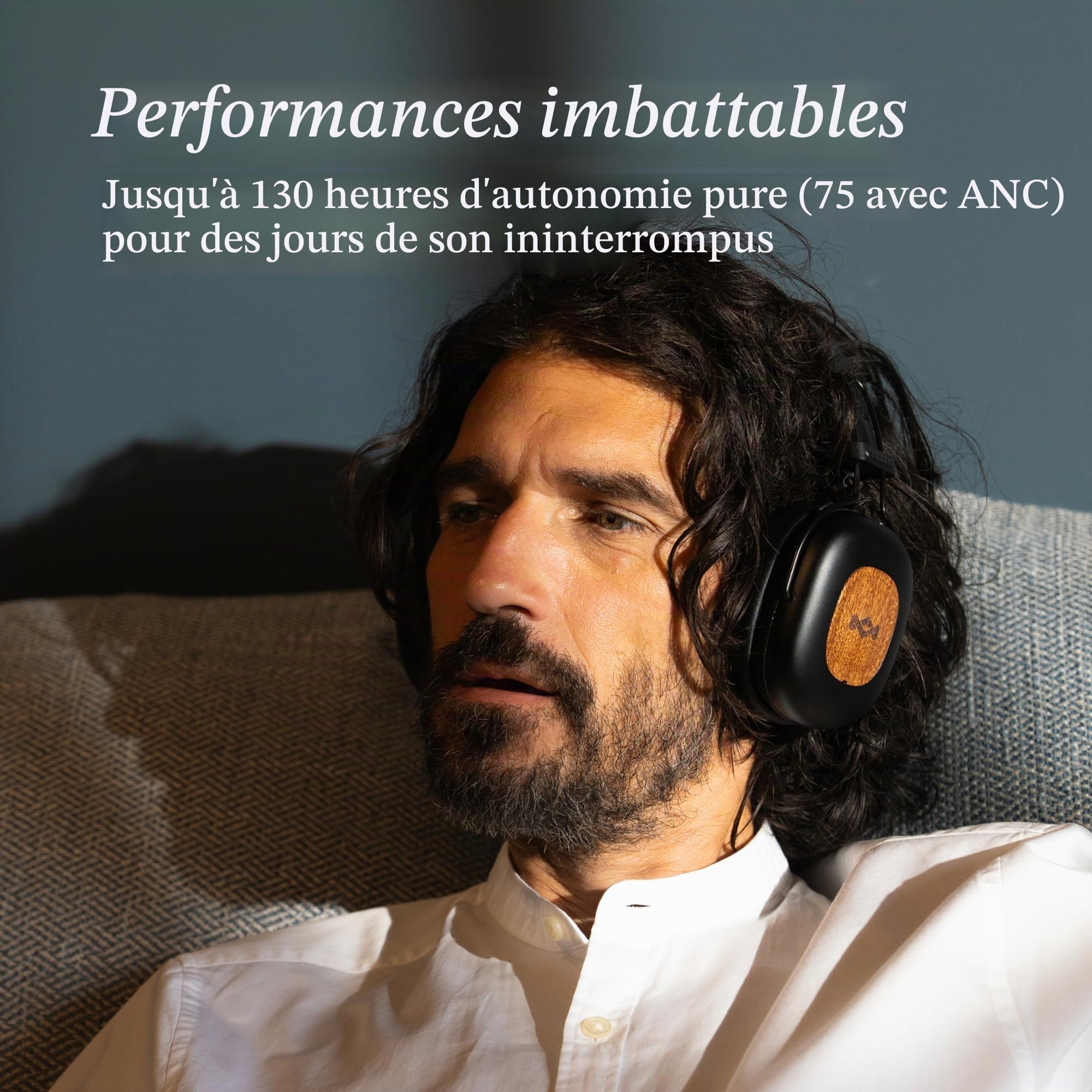 House of Marley Positive Vibration Rebel Casque Audio Bluetooth ANC - Noir | sans fil circum aural, Annulation Adaptative, 130 h d'autonomie, IPX5, Transducteurs 40 mm, matériaux durables