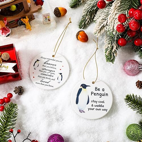 Miniatura 2 de 2 piezas de regalos de pingüinos para mujeres, adorno de Navidad de pingüino Always Remember You are Braver Than You Believe, regalo para amantes de