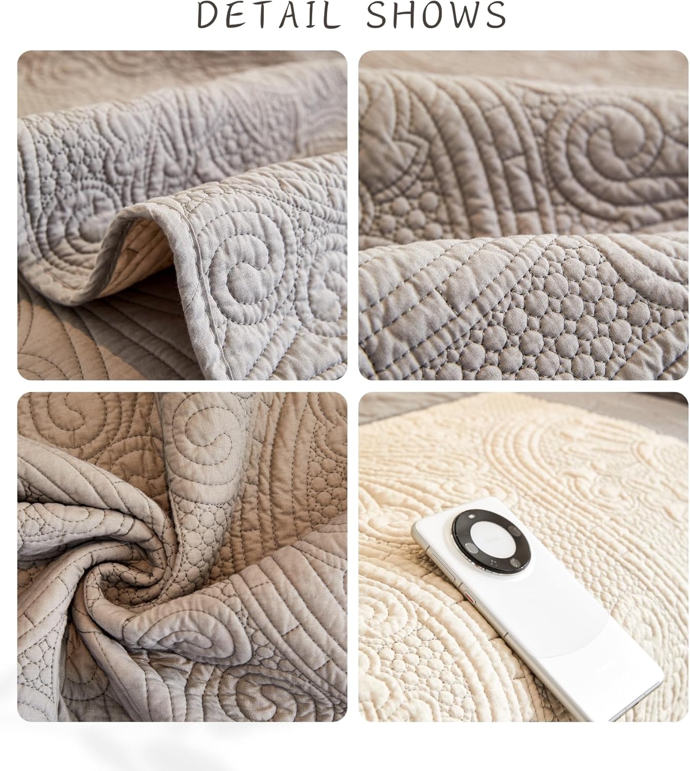 Luxury Vintage Cotton Embroidery Sofa Cover 3D Floral Textured Boho Seat Cushion Cover Quilted Sectional Couch Cover Anti-Slip Sofa Slipcovers Furniture Protector for Pet Dog (Grey,36"x36")
