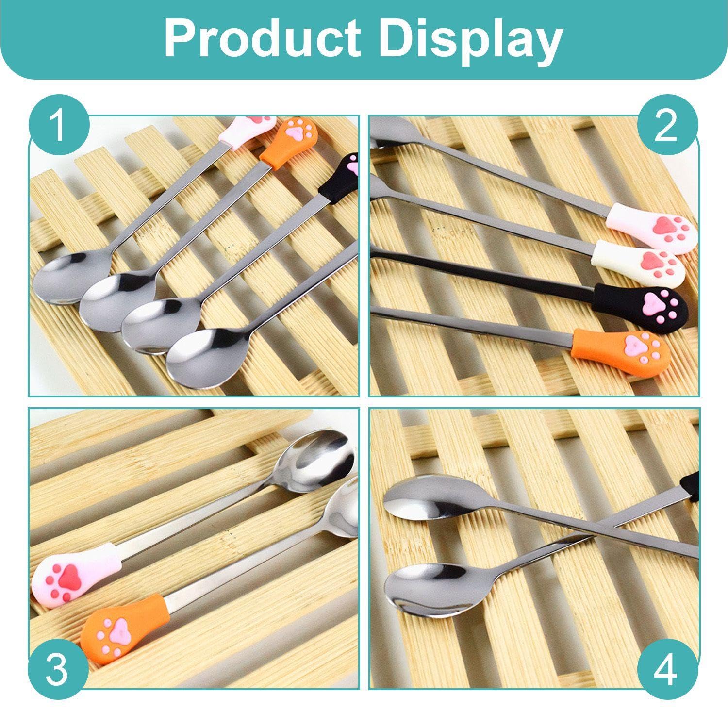 4 Cucharas Pequeñas Con Forma De Pata De Gato, Cucharas De Acero Inoxidable, Cucharas Bonitas, Cucharas De Alimentación Para Mascotas, Suministros Para Mascotas