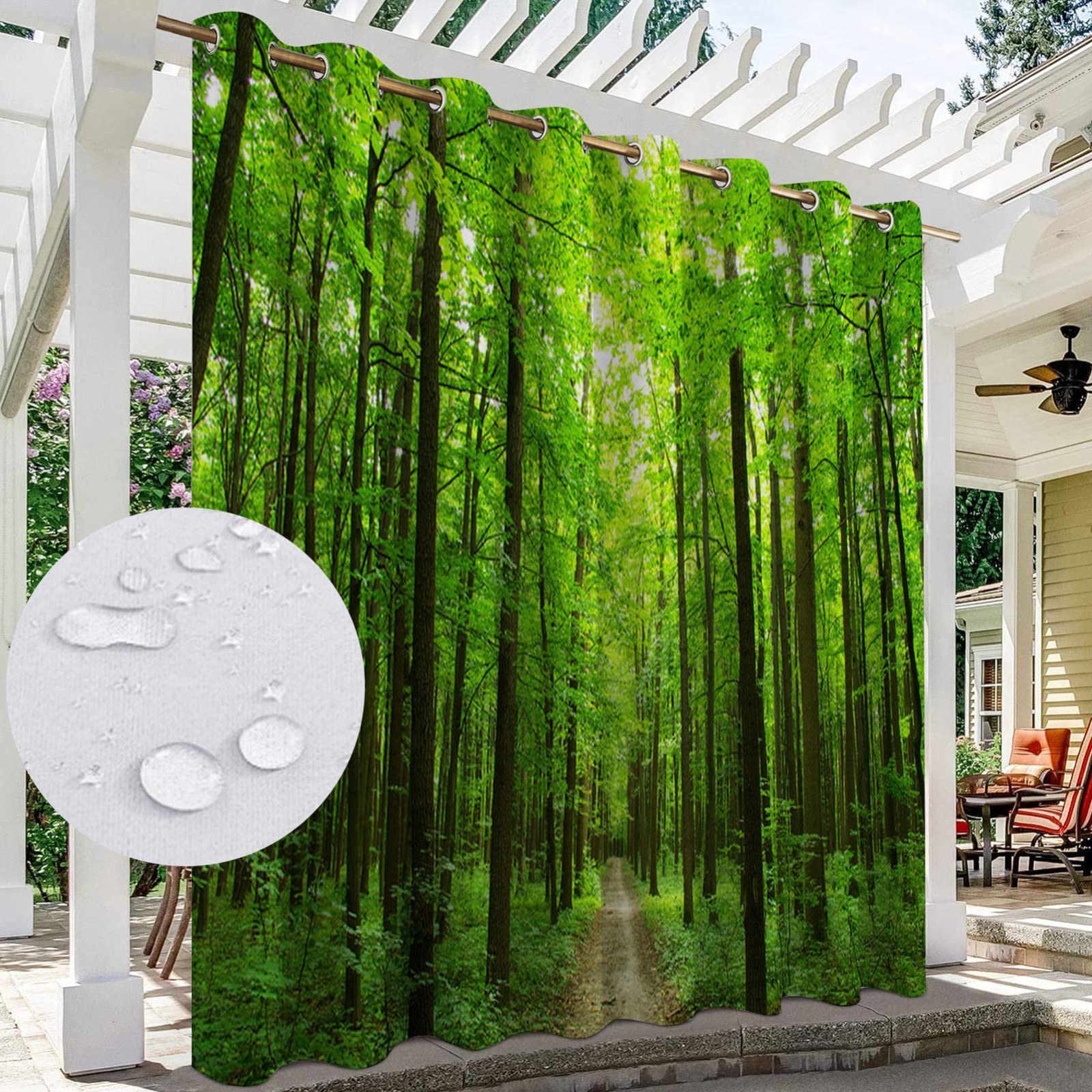 NYKJBD Printed Outdoor Curtains for Gazebo, Waterproof Outdoor Curtains with Grommet, Forest Landscape Pattern, Thermal Insulated Blackout Curtains,1 Panel,#B-W52 xH94