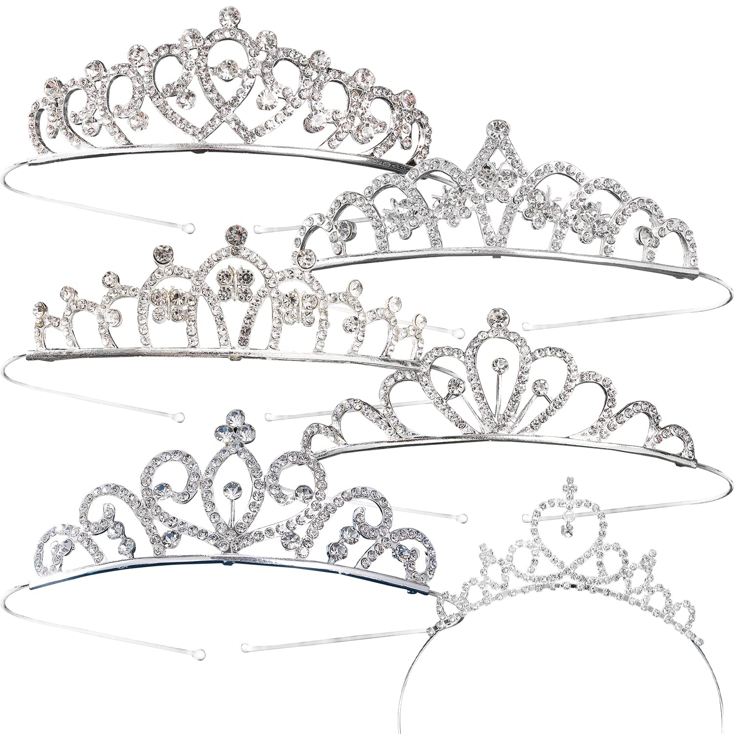 TAFACE 6 diademas de corona, accesorios para el cabello de cristal de princesa, accesorios para el cabello de corona de diamantes de imitación para boda, graduación (color plateado)