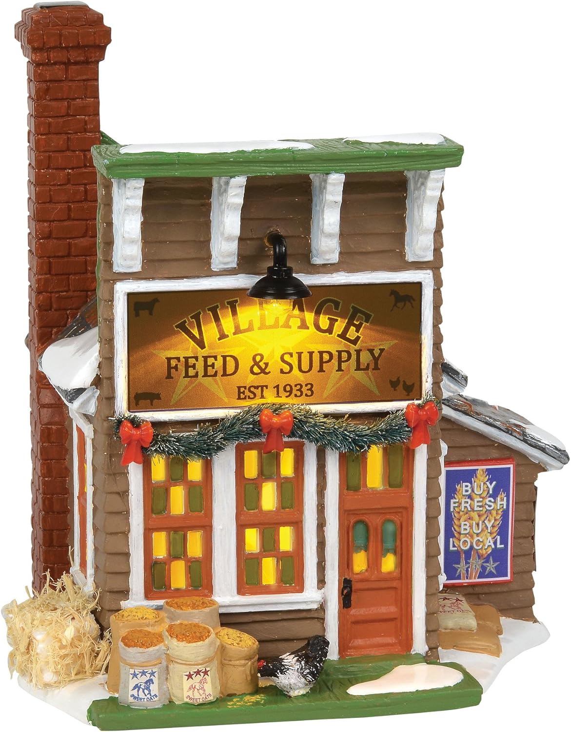 Department56 Original Snow Village Feed and Supply Lit Building, 7.5", Multicolor