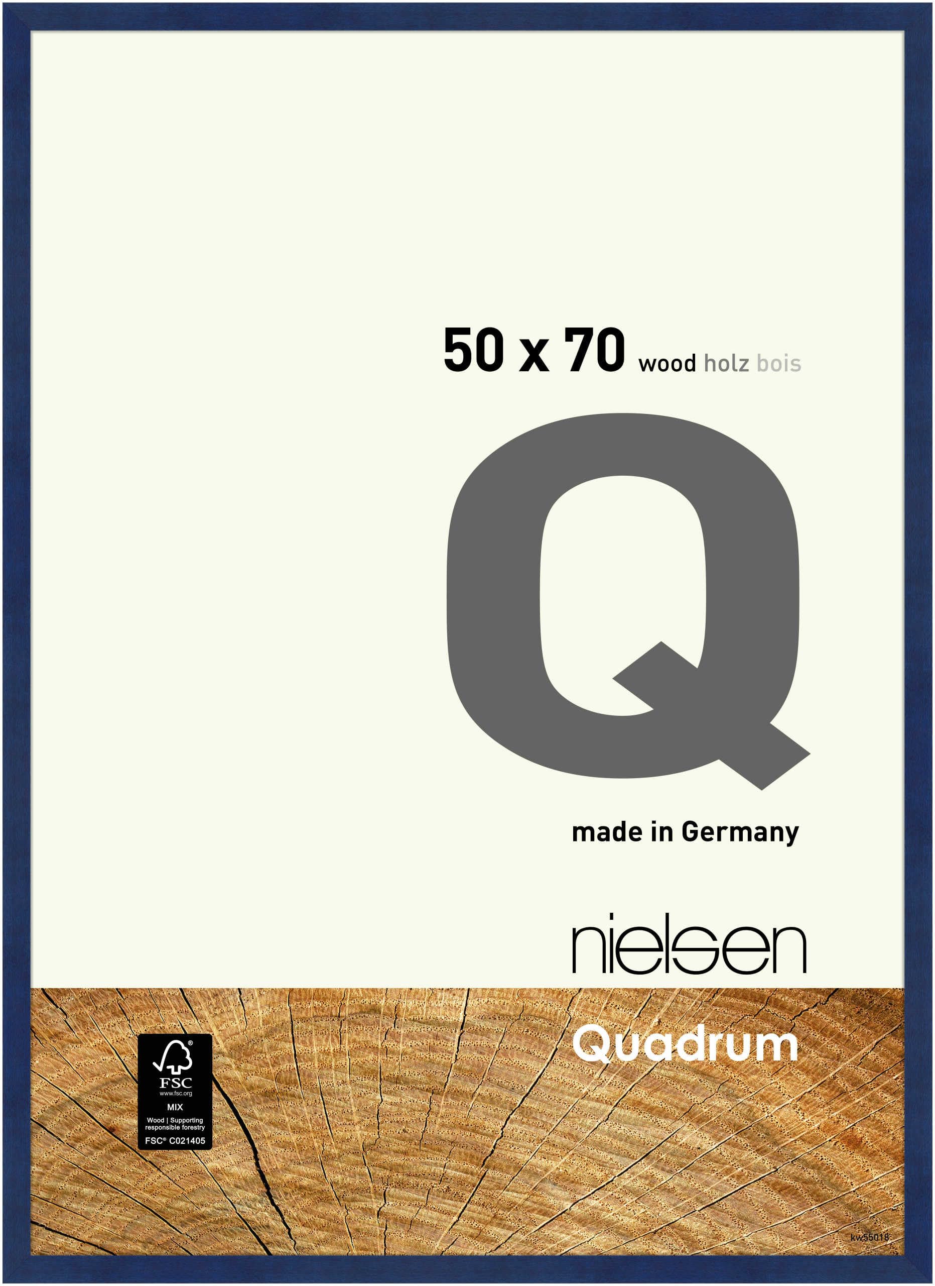 nielsen Quadrum Wooden Picture Frame - Blue 50x70cm - with Float Glass and Easy Push-Turn Clips - for Photos and Art