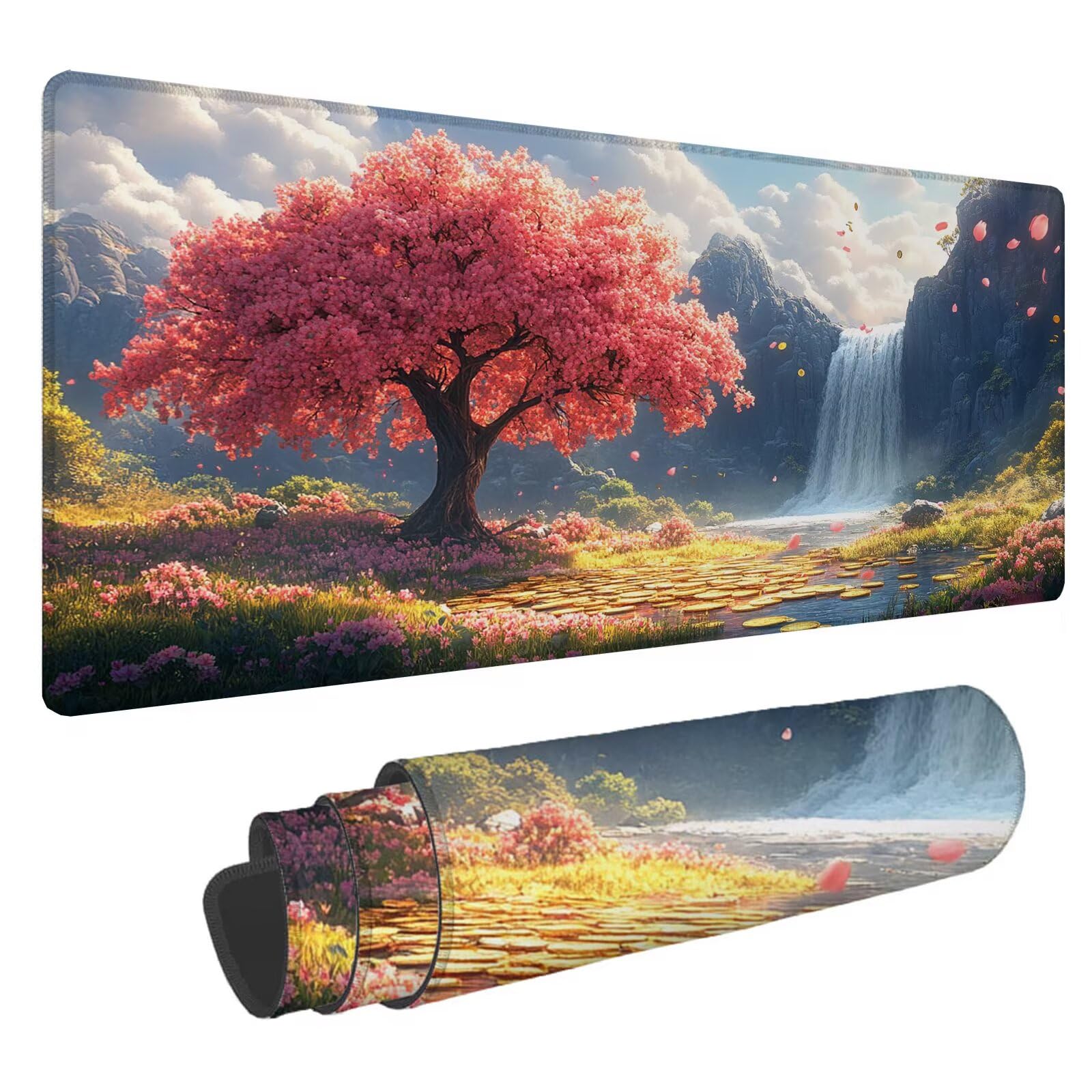 Leśna podkładka pod mysz XXL Jesień 1600 x 800 x 4 mm Podkładka pod mysz do gier, duża wodoodporna antypoślizgowa mata na biurko, podkładka pod mysz szyte krawędzie dla graczy, komputer, rozszerzona