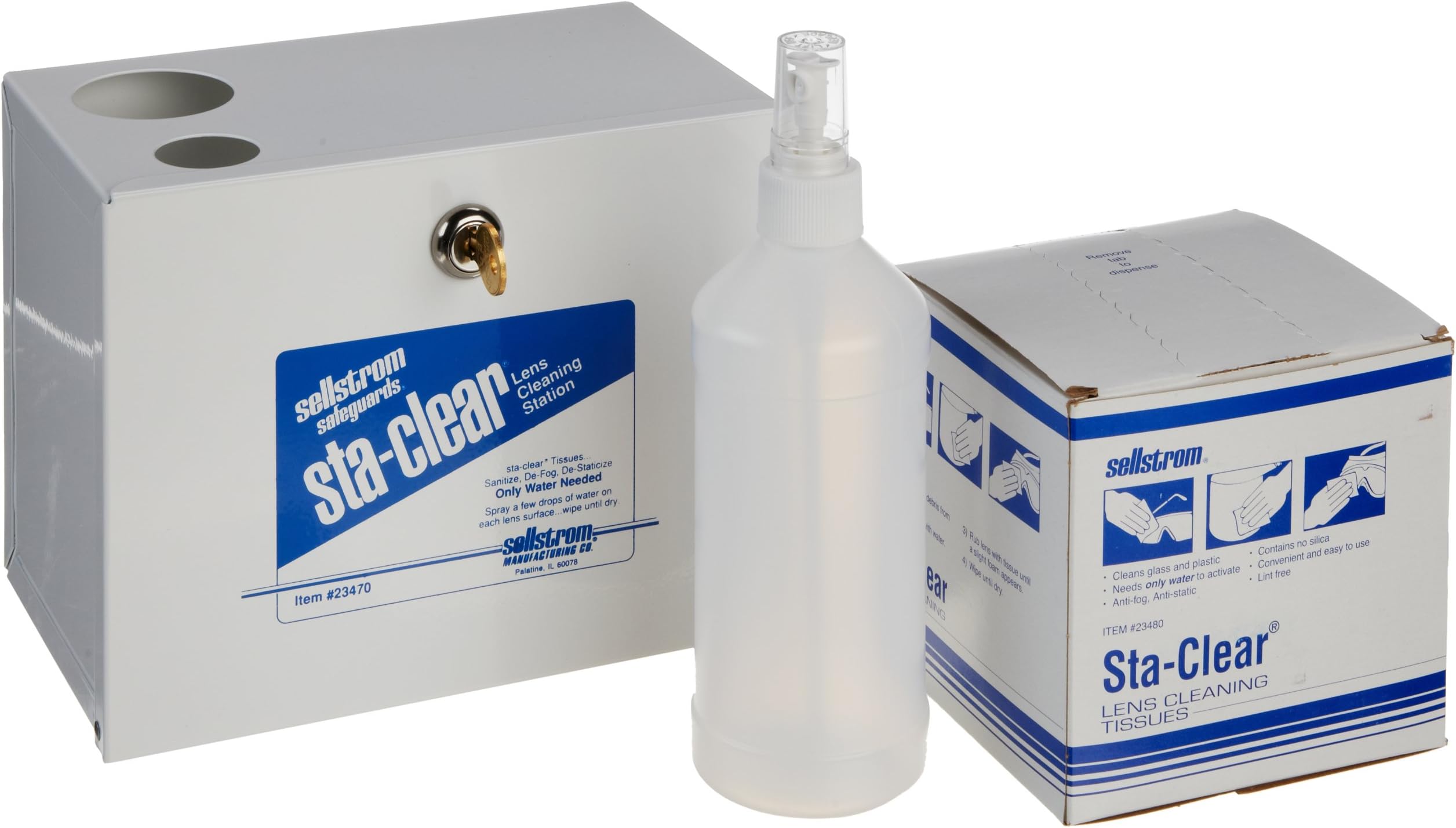 Sellstrom Lens Cleaning Tissues Station / Kit with Water Pump Spray Bottle, S23470