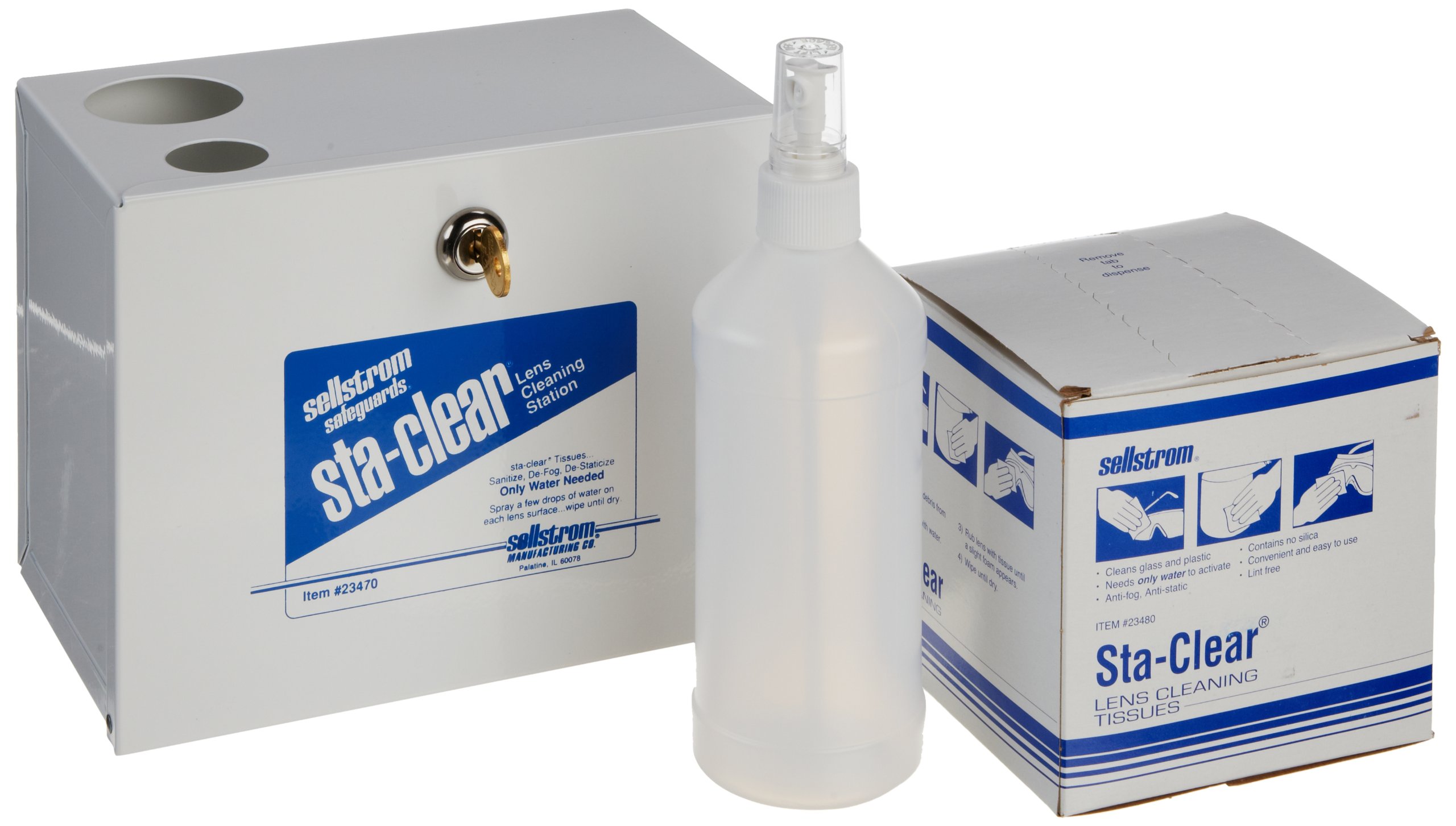 Sellstrom Lens Cleaning Tissues Station / Kit with Water Pump Spray Bottle, S23470