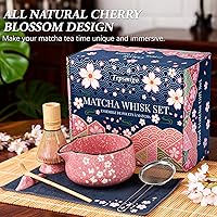 Vista 2 de Juego de Batidores de Matcha, 7 Piezas Juegos de Matcha de Cerámica con Cuenco, Batidor de Bambú y Soporte, Toalla, Tamiz, Cuchara de Bambú, Rosa