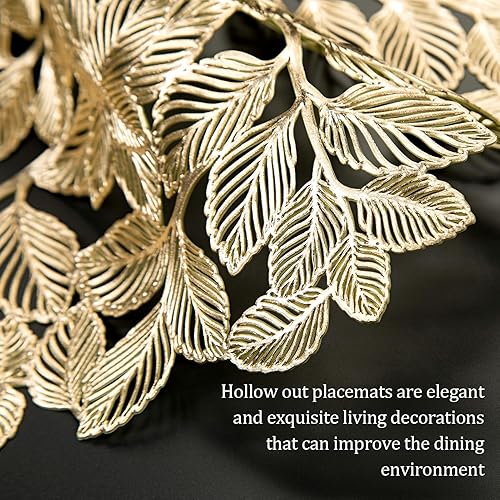 Miniatura 3 de Evevda Juego de 8 manteles individuales redondos de vinilo con hojas metálicas doradas para fiestas, aniversarios, Navidad, interiores y exteriores,