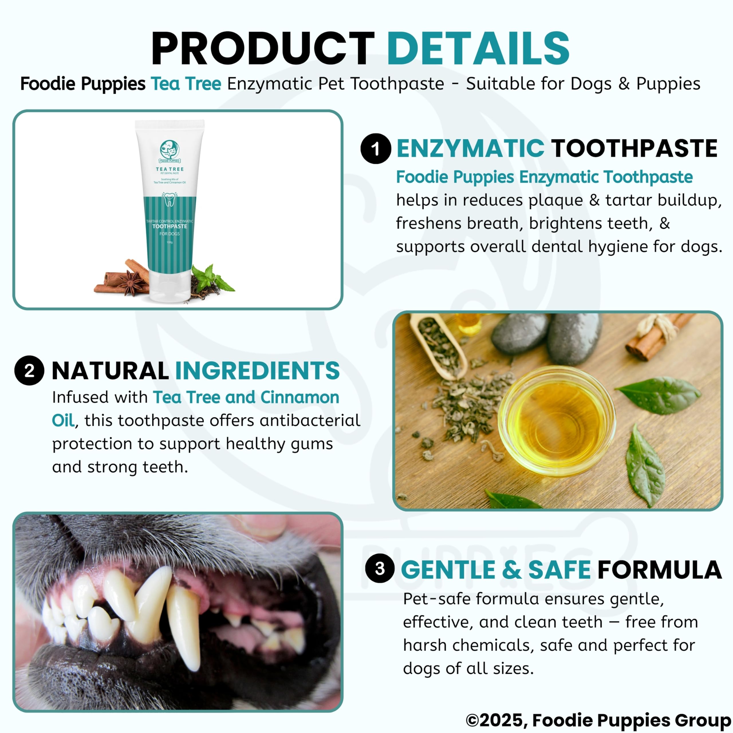 Foodie Puppies Dental Care Tea Tree Toothpaste for Dogs - 100g with Soothing Mix of Tea Tree and Cinnamon Oil | Tartar Control Enzymatic Toothpaste Suitable for All Dogs and Puppies