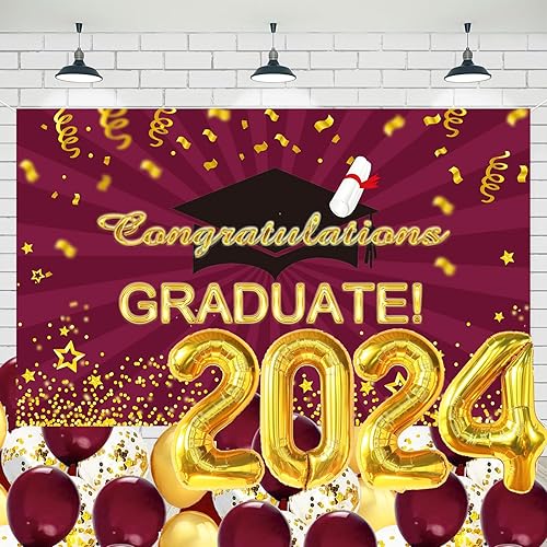 Decoraciones de graduación de oro granate 2023, decoraciones de graduación de oro burdeos clase de 2023 ASU Granate GradFSU, suministros de fiesta