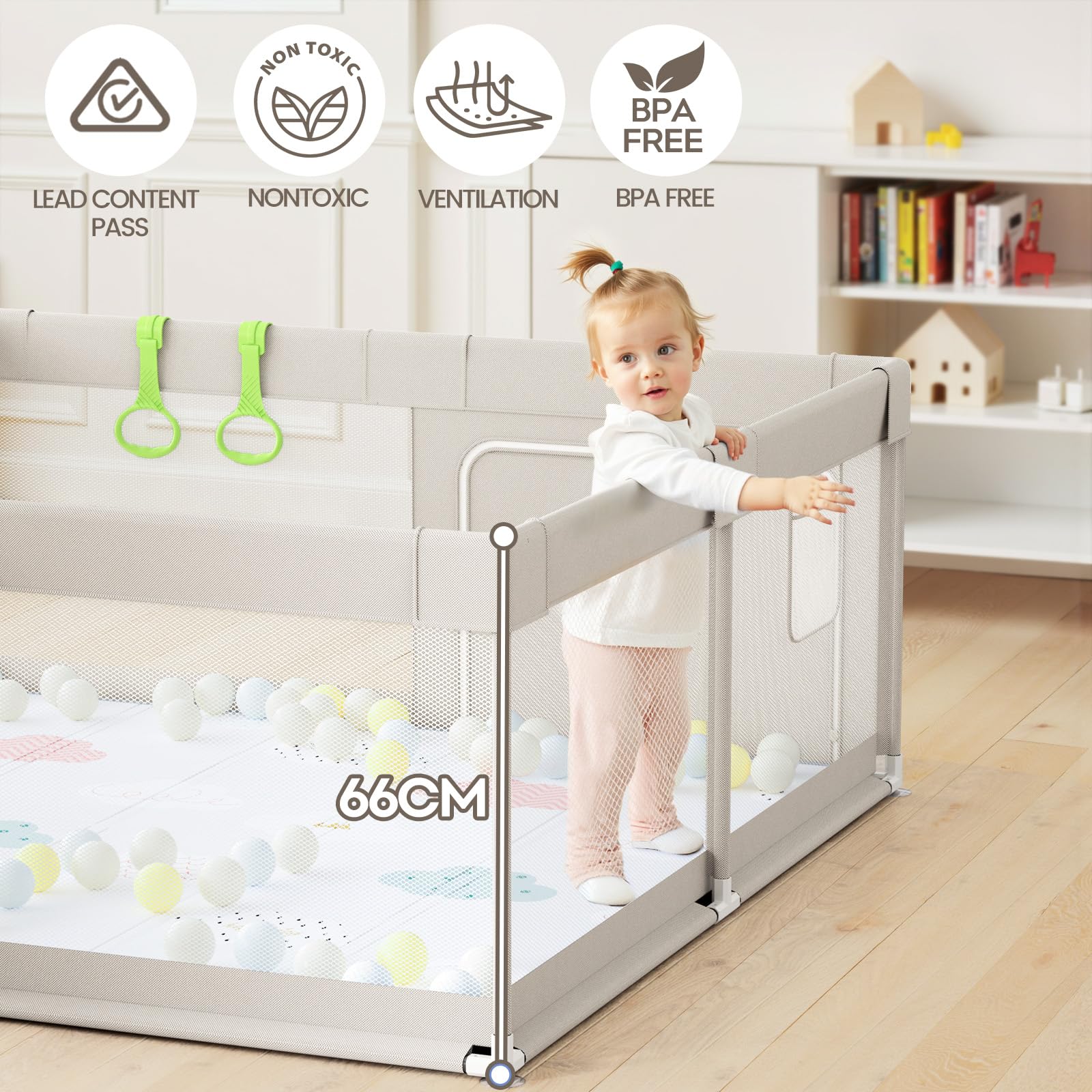 Parc Bebe avec Tapis 150x150 cm - Grand Parc Enfant XXL | Tapis Parc Bebe 150x150 cm，Oxford facile à nettoyer, filet respirant sans BPA, ventouses antidérapantes