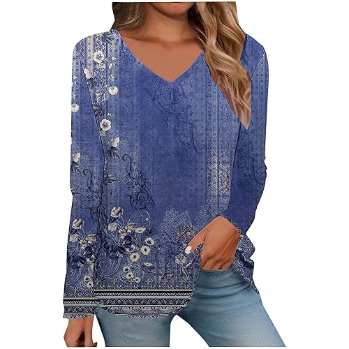 Womens Tops,Womens Long Sleeve T Shirts Aztec Print Western Tops Graphic Tees Casual V Neck Loose Fit Blouse