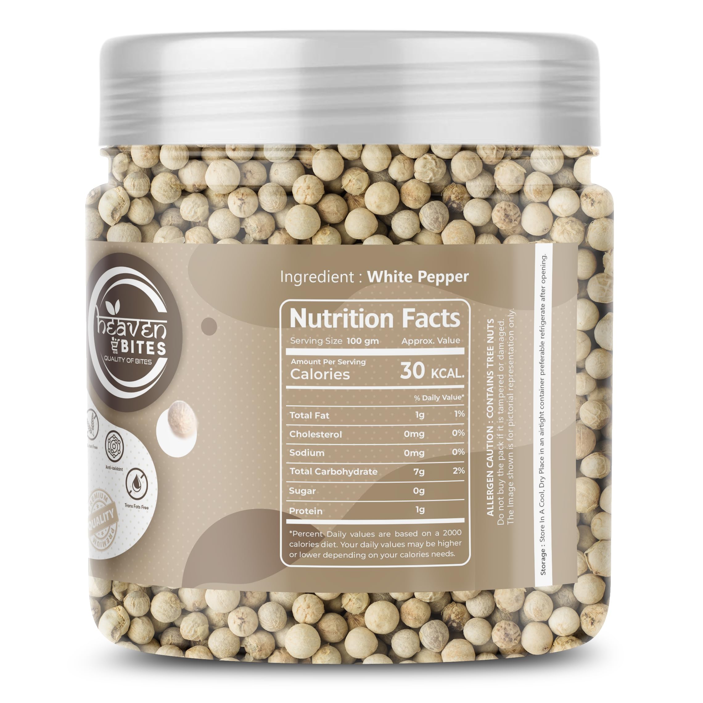 Heaven Bites 100% Natural Whole White Pepper (200g)| Safed Mirch - Dakhni Mirch | Sabut Safed Mirch- White Peppercorn No Artificial Colours or Preservatives Dagni Mirch - Image 2 thumbnail