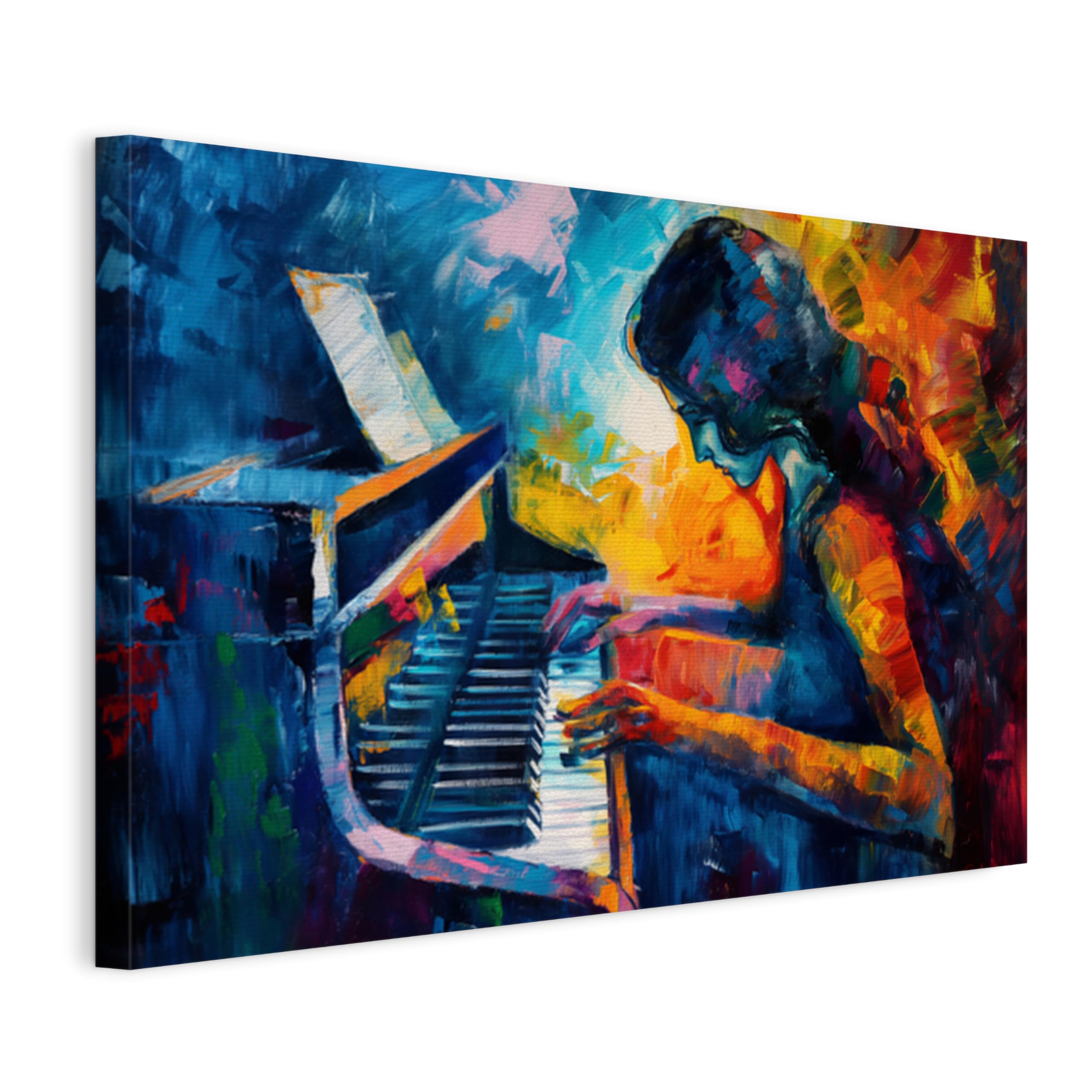 WALLERO Cuadro en lienzo Pianista piano expresionismo – Decoración de pared moderna e impresión artística | Cuadro para salón dormitorio cocina recibidor 50x75 cm