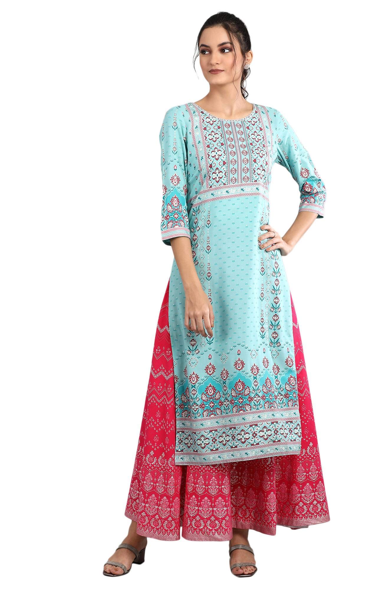 AureliaWomen Floral Print Viscose Straight Kurta
