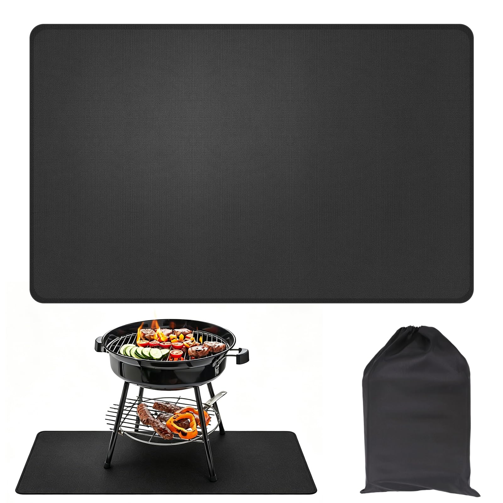 Tapis Barbecue Sol, 150 x 100cm, Tapis Protection Barbecue, Imperméable, Résistant à l'huile, Feu Tapis de Barbecue Exterieur pour L'extérieur Ies Pelouses, Camping, Patio