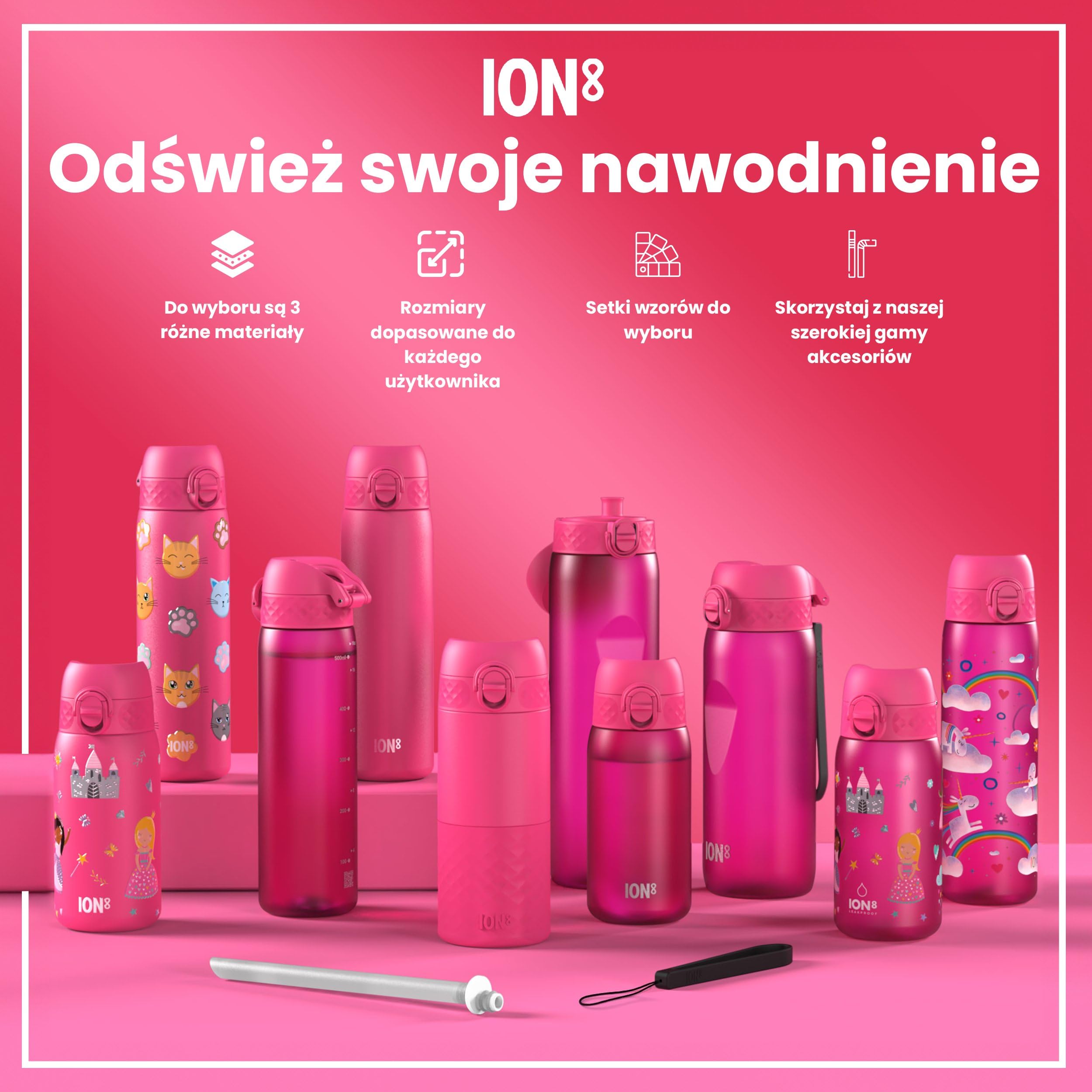 ION8 Butelka dla Dzieci, 350 ml/12 oz, Szczelna, Łatwa do Otwarcia, Bezpieczny Zamek, Można Myć w Zmywarce, Bez BPA, Uchwyt do Przenoszenia, Łatwa do Czyszczenia, Bezwonny, Księżniczka