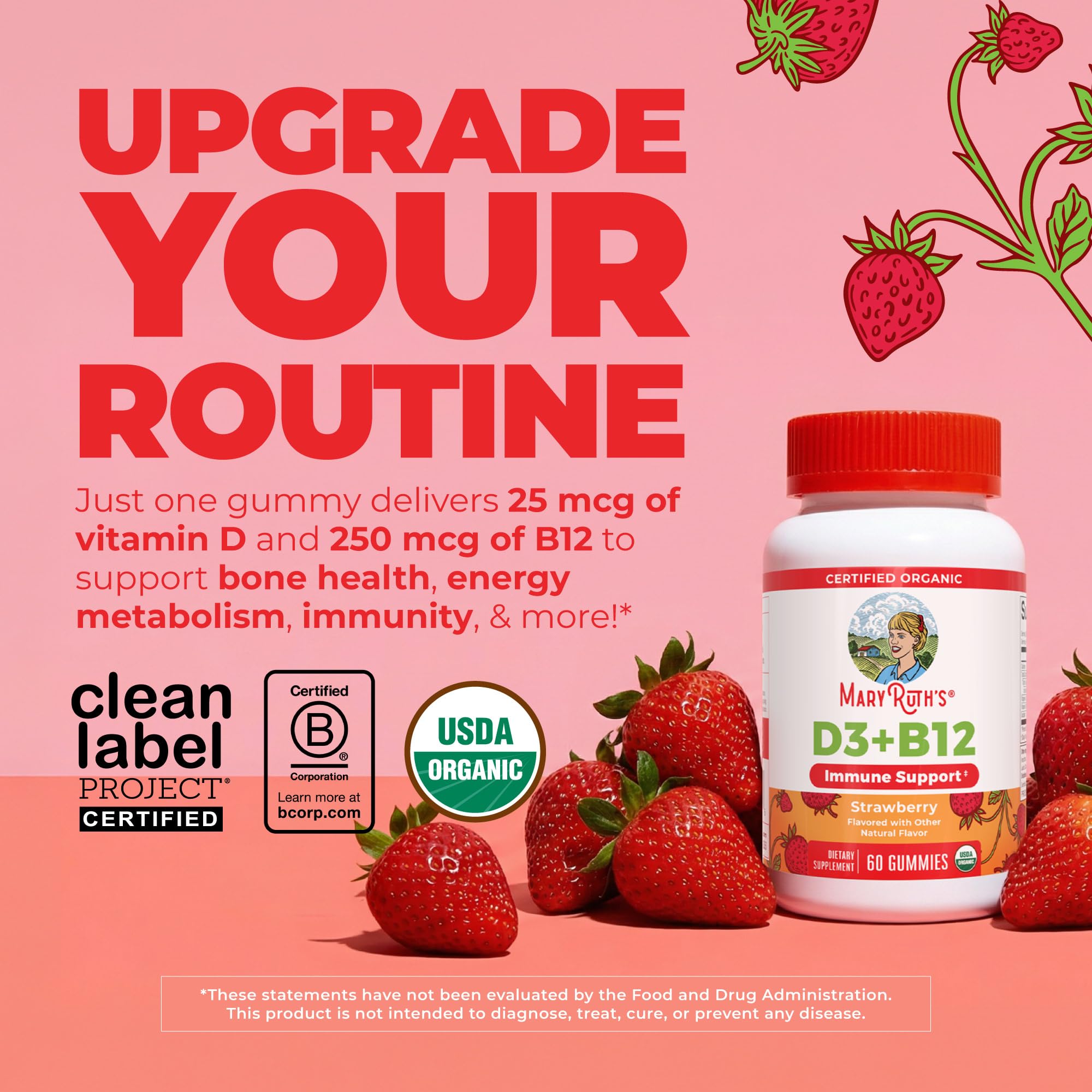 MARYRUTH'S Organic Vitamin D3 + B12 Gummies for Ages 4+, 60 Servings, Vegan — Amazon image 3