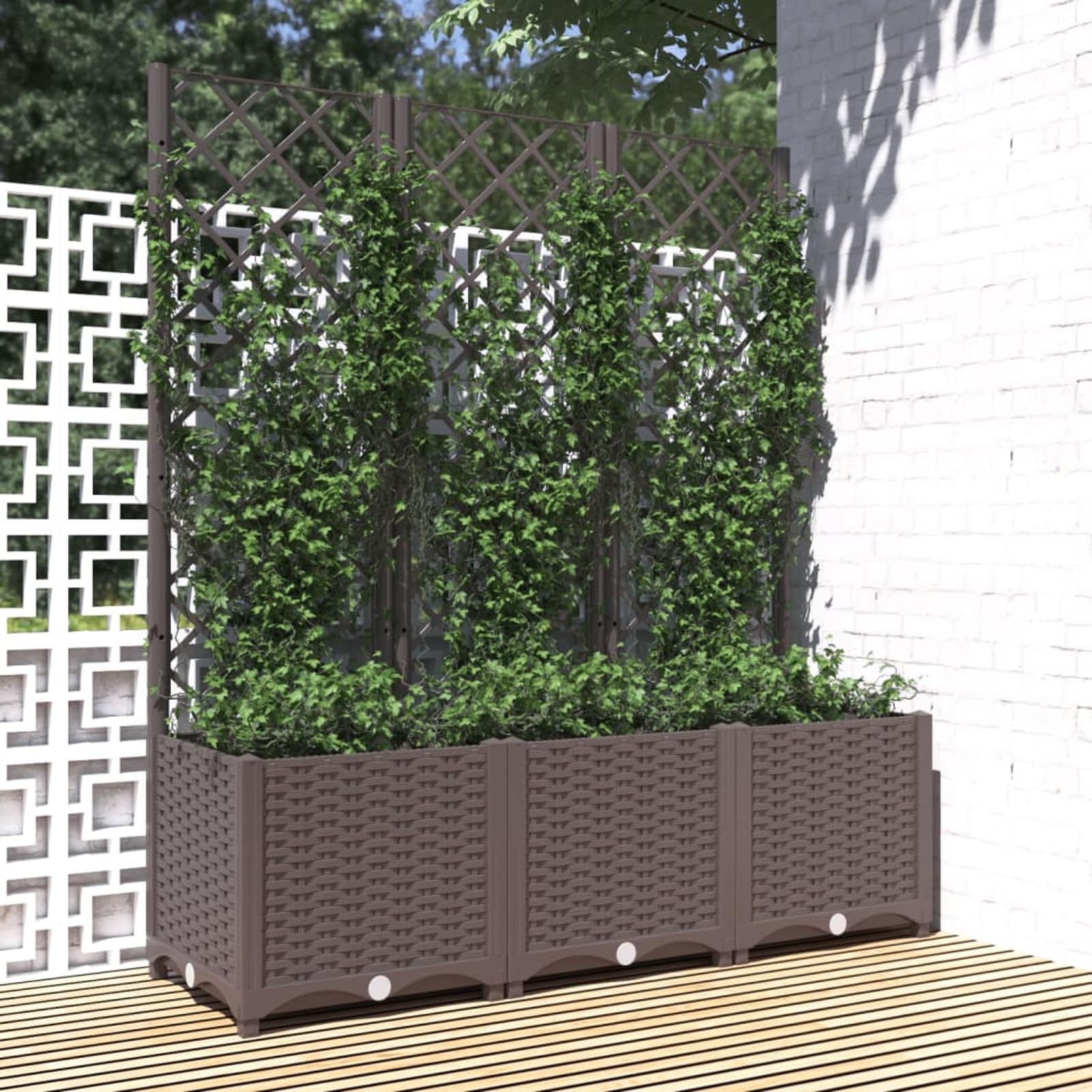 Gecheer Tuinspalier met bloembak plantenbak klimhulp rankkast rankrek bloemenstandaard bloemenbak dennenhout zwart 70 x 30 x 135 cm