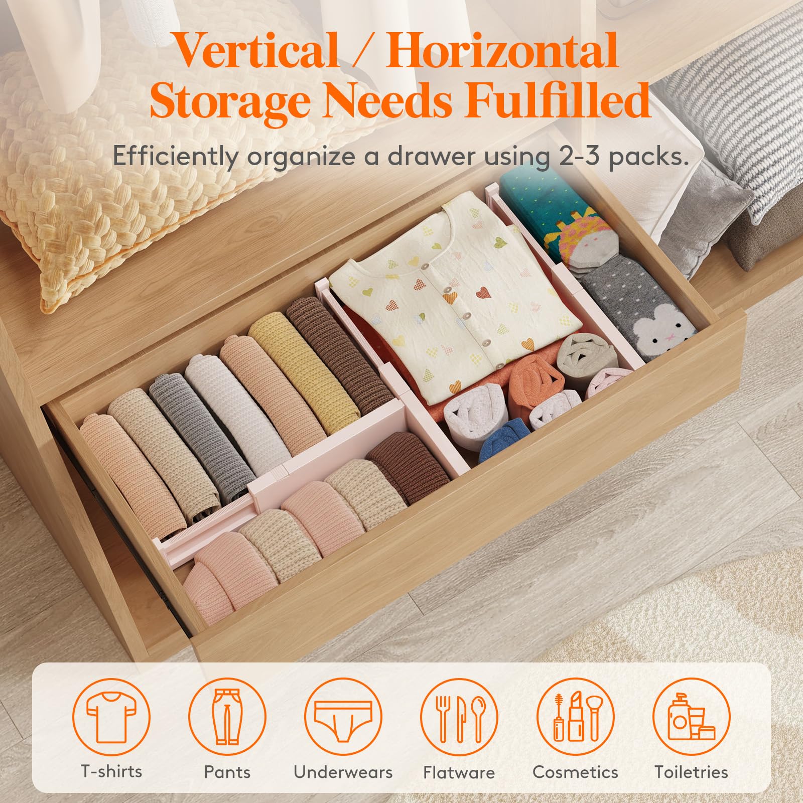 Lifewit Confezione da 9 divisori per cassetti alti 10,2 cm, regolabili da 27,9 a 43,2 cm, separatori espandibili per comò in camera da letto, bagno, cucina, frigorifero, ufficio, organizzazione e