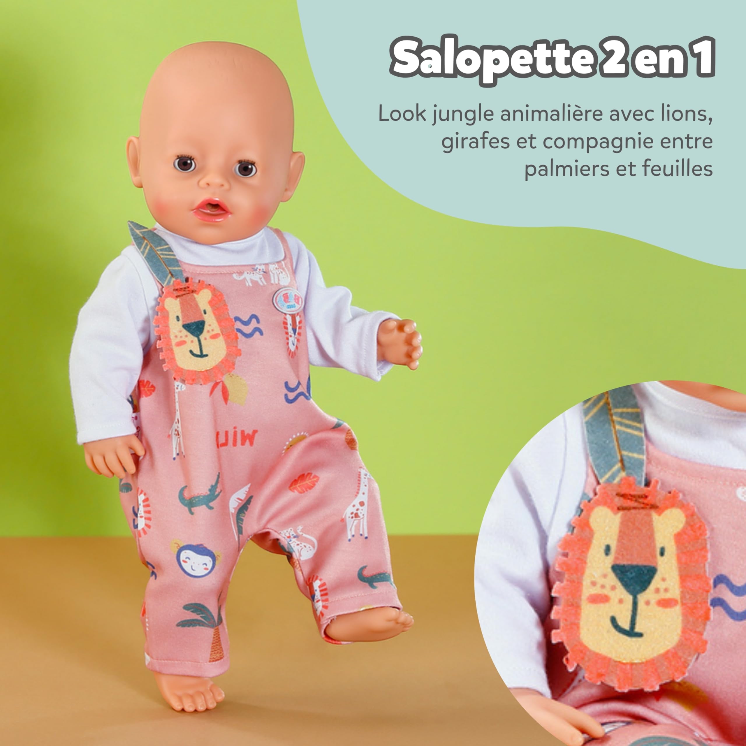 Grenouillère Manches Courtes BABY Born Motif Jungle - Pour Poupées De 36 Cm, Qualité Haute Durabilité